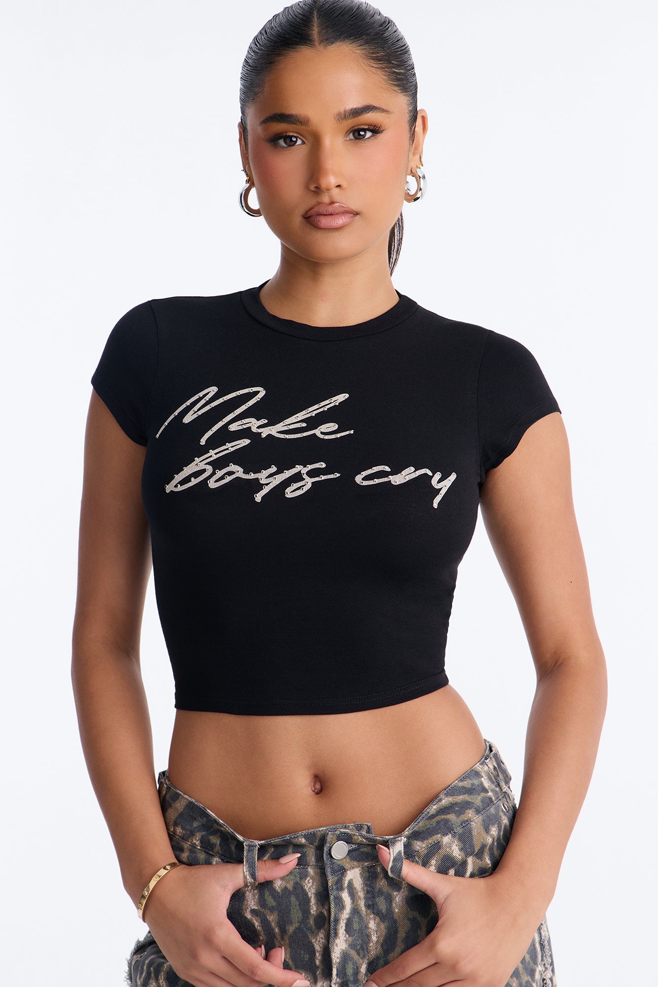 Make Boys Cry Embellished Tee - Black