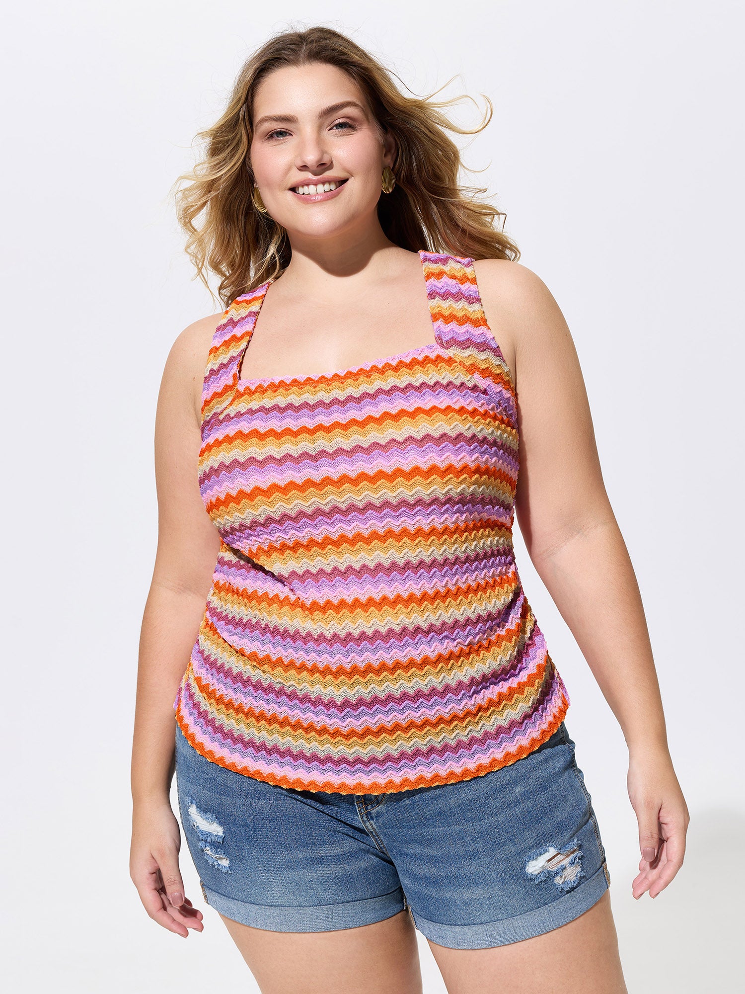 Sweet Striped Print Wide Strap Tank Top