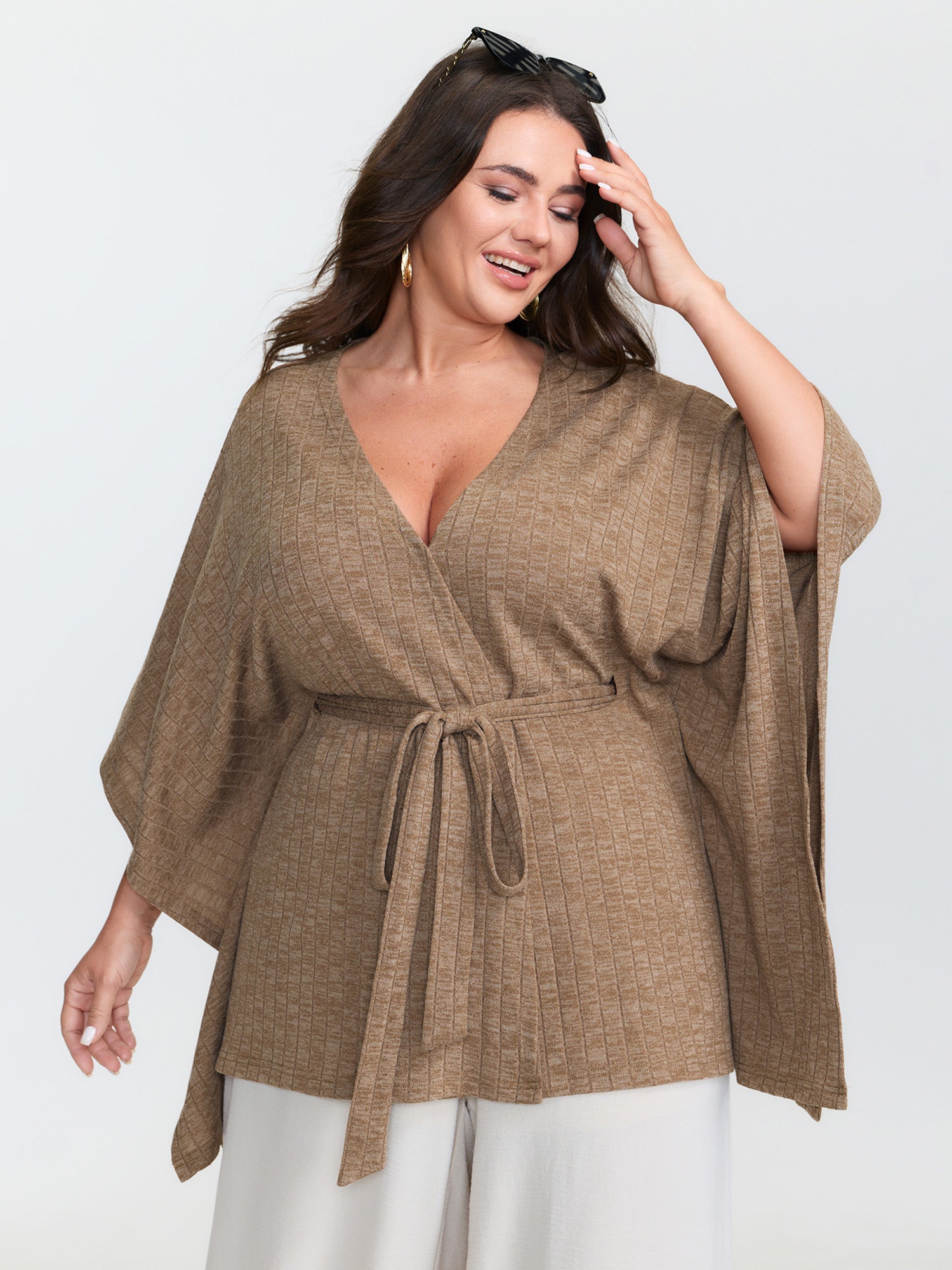 Textured Front-Tie Flowy Kimono