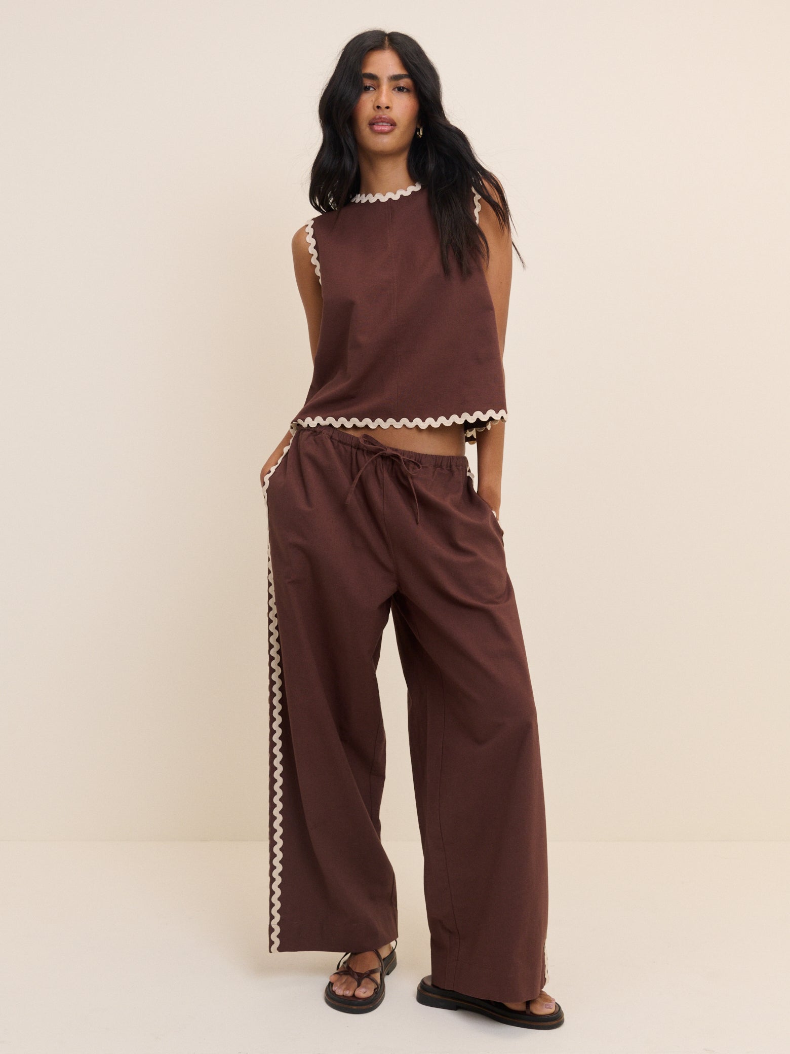 Chocolate Brown Ric Rac Relaxed Leg Trousers