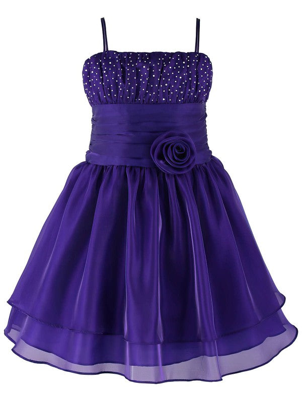 Stylish A-Line Square Neck Spaghetti Straps Organza Flower Girl Dresses with Beads