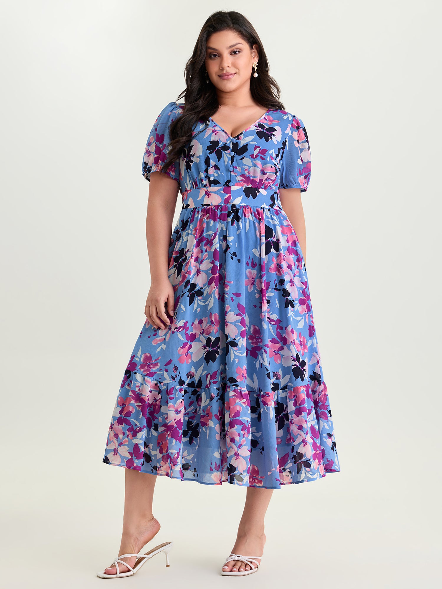 Island-Ready Floral Print V-Neckline Maxi Dress