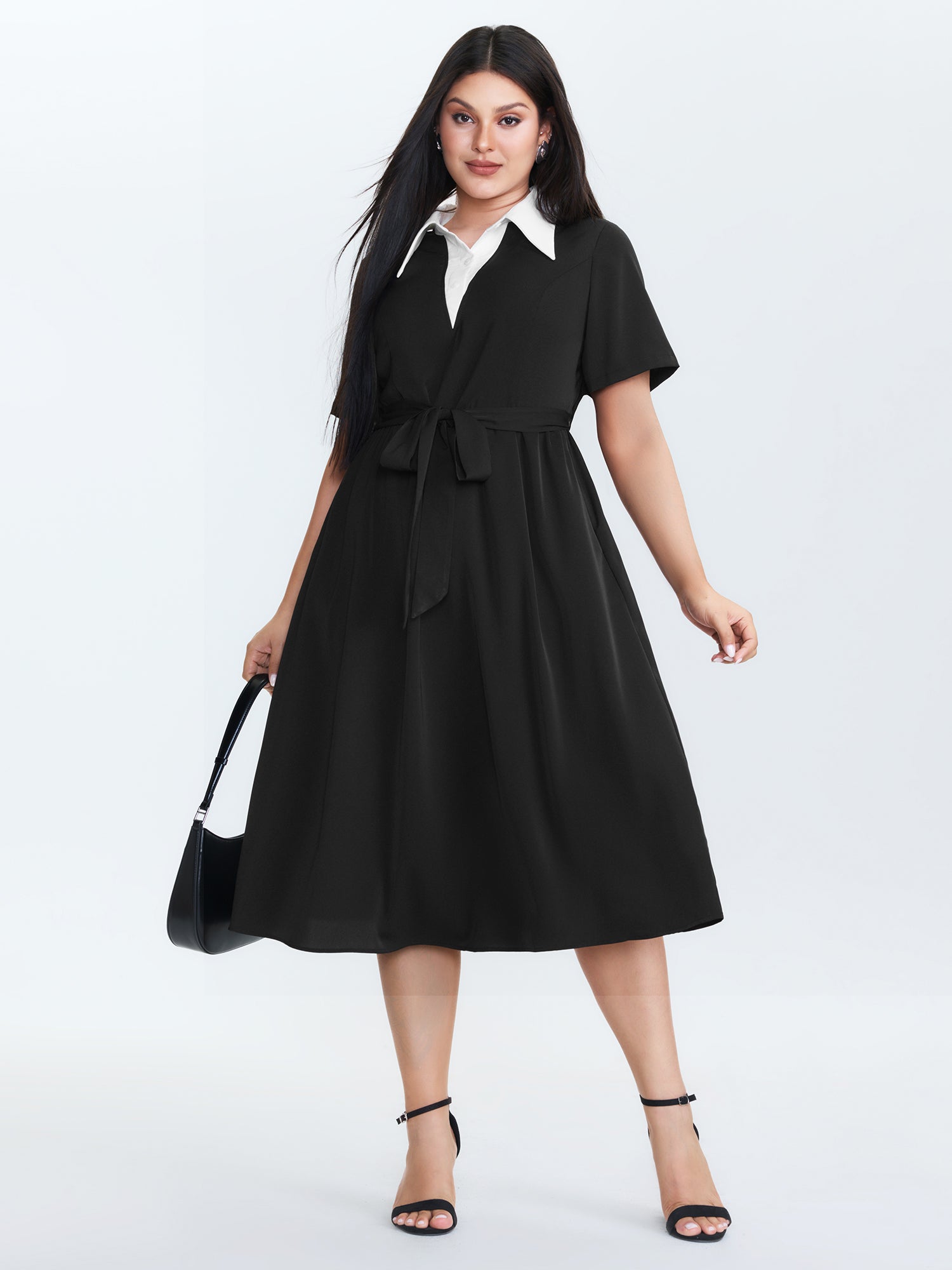2-in-1 Stretchy Belted Midi Dress