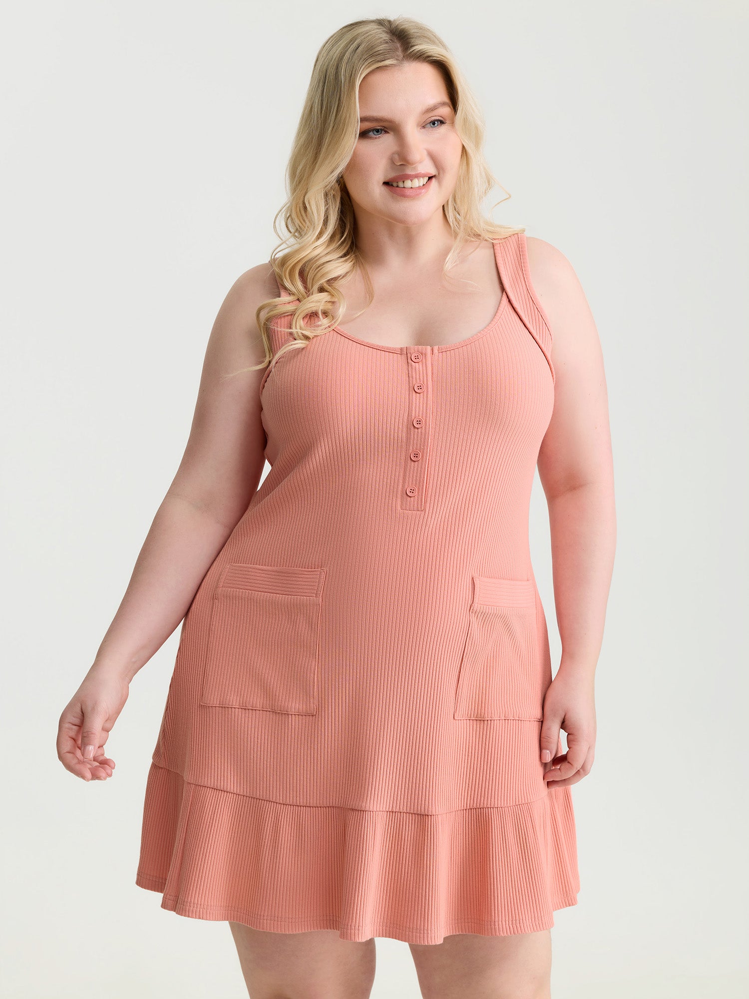 Cotton Scoop Neckline Ruffled Hem Mini Dress