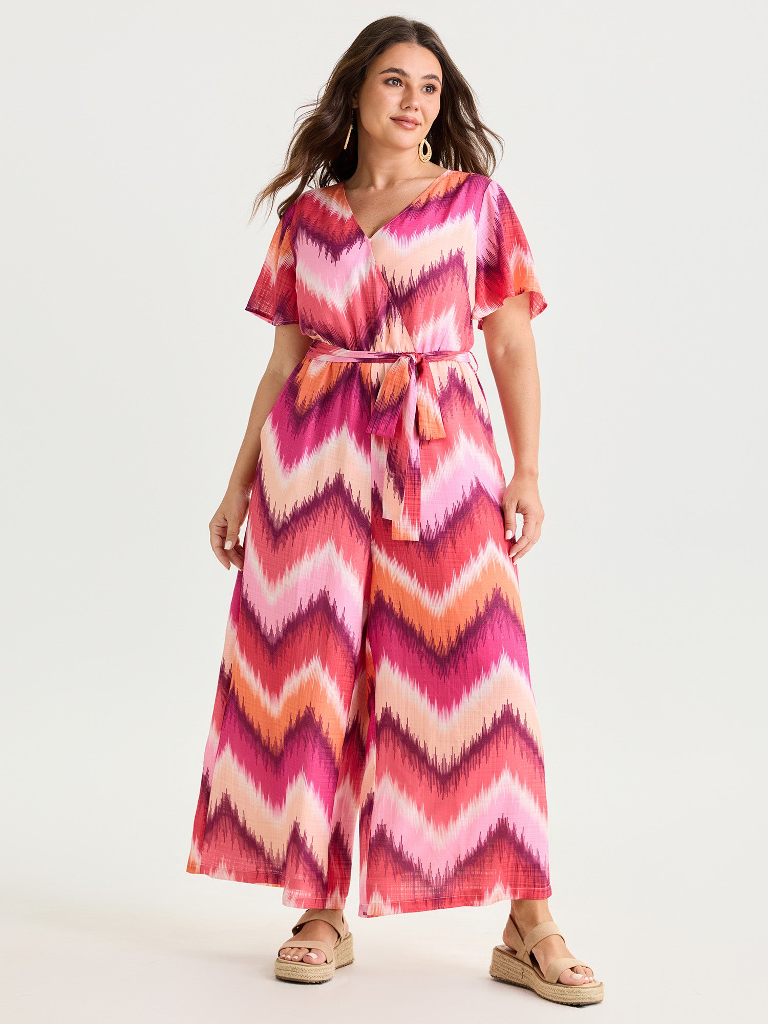 Geometric Print Wrap Side-Tie Jumpsuit