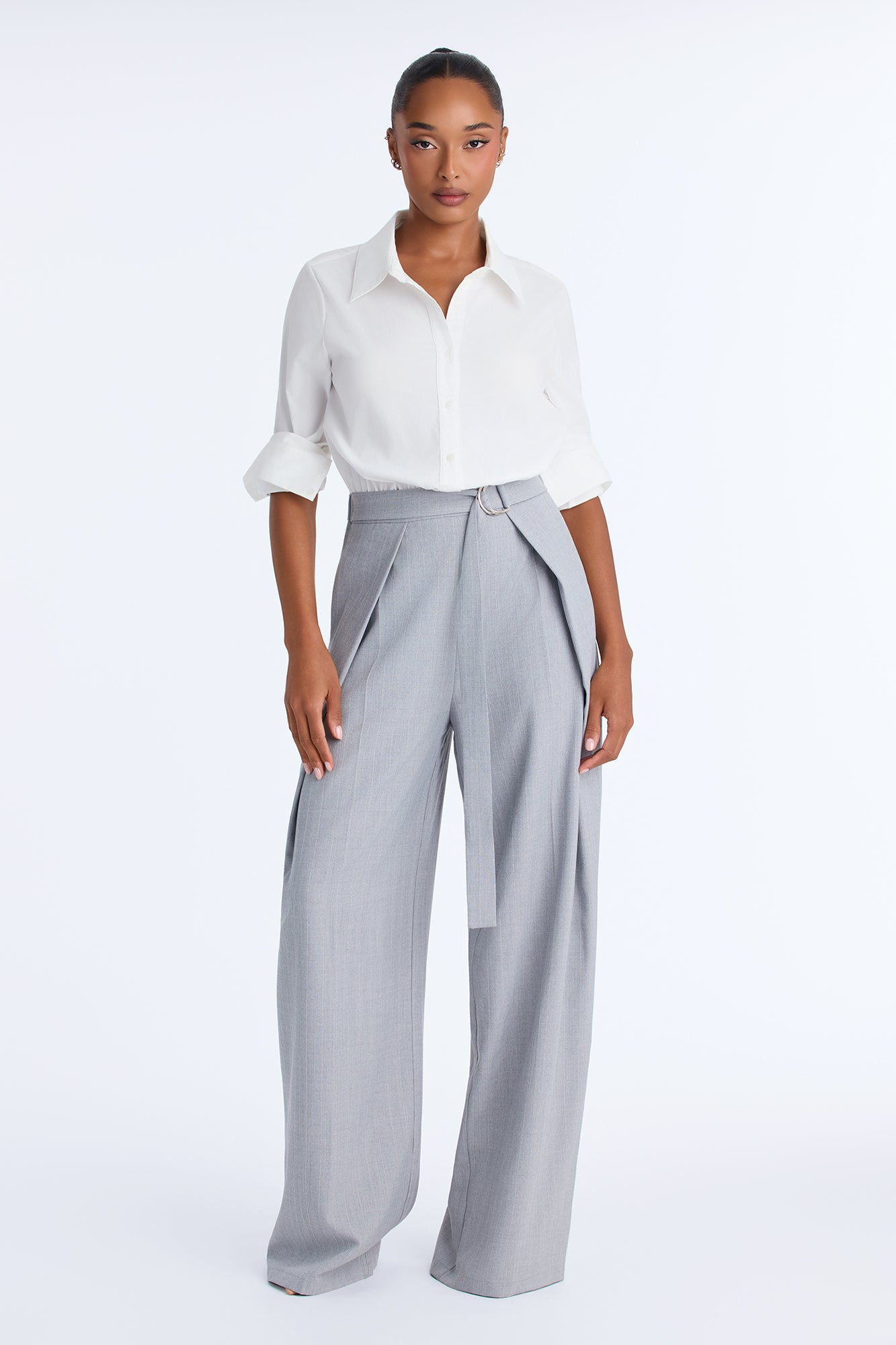 Business or Pleasure Belted Wide Leg Jumpsuit - Grey