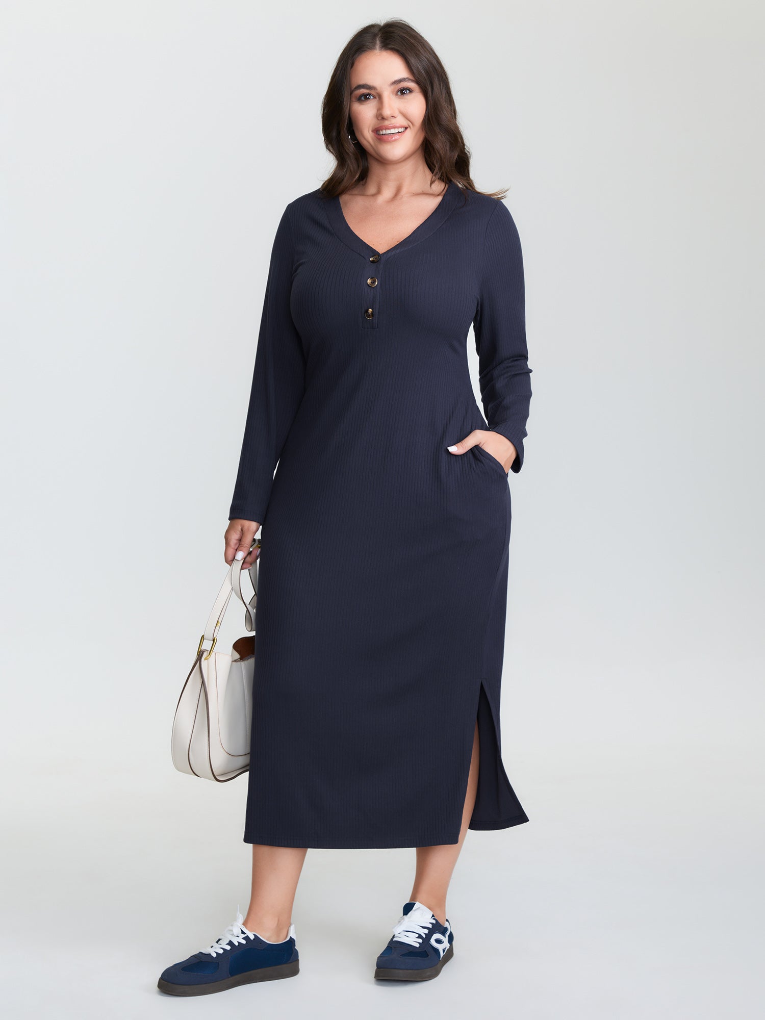 Supersoft Textured Fitted Side Hem Midi Dress
