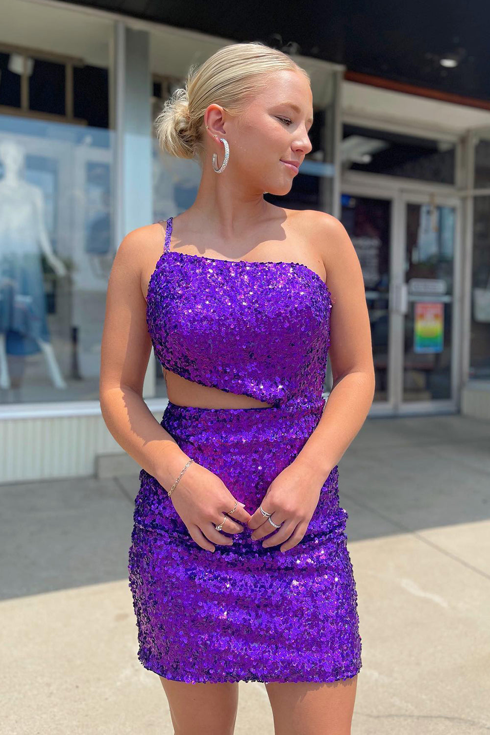 Sparkly Purple Sequined Cut Out Backless Tight Short Homecoming Dress/Mini Dress