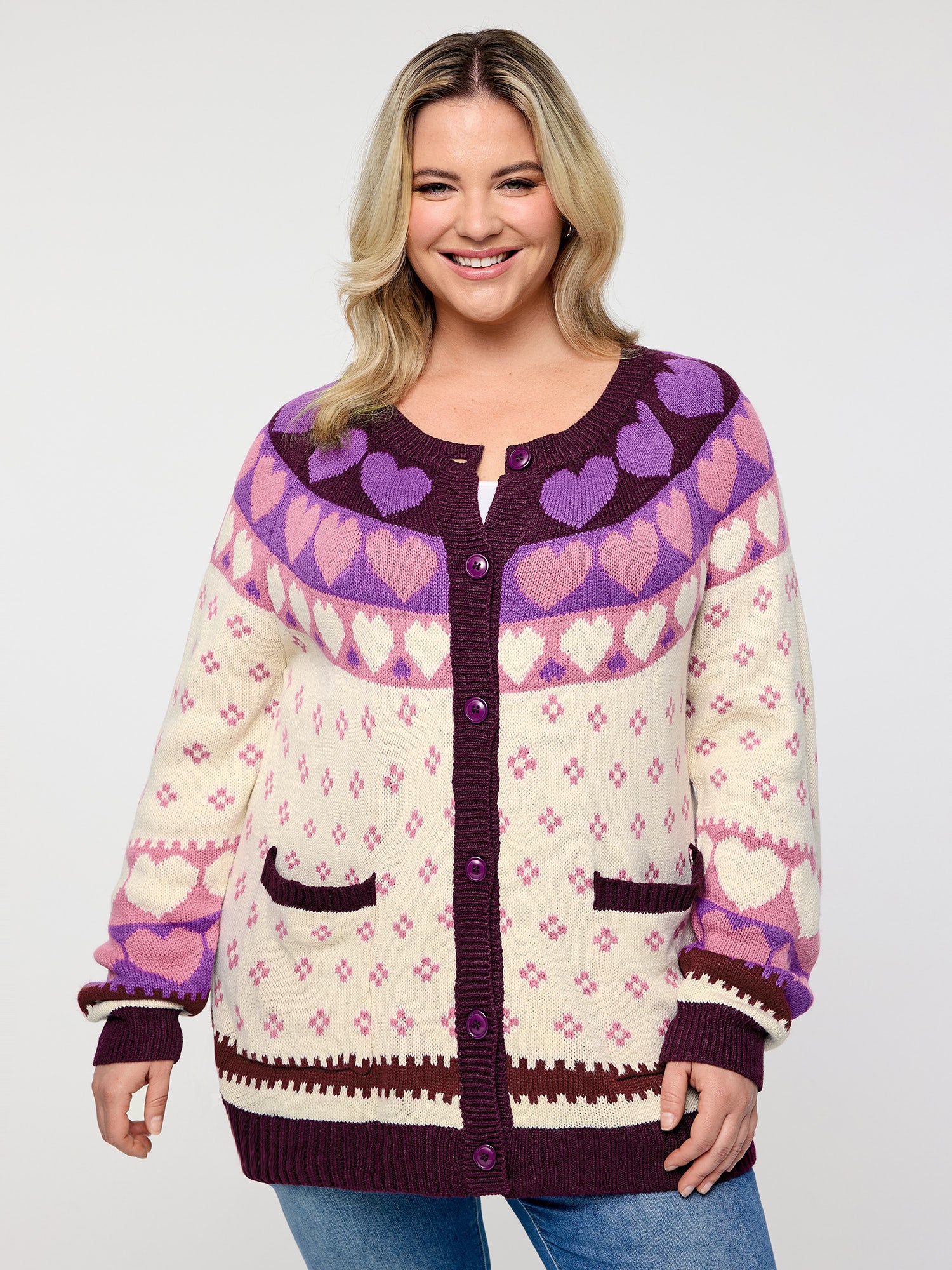 Winter Hearts Jacquard Button Knit Cardigan