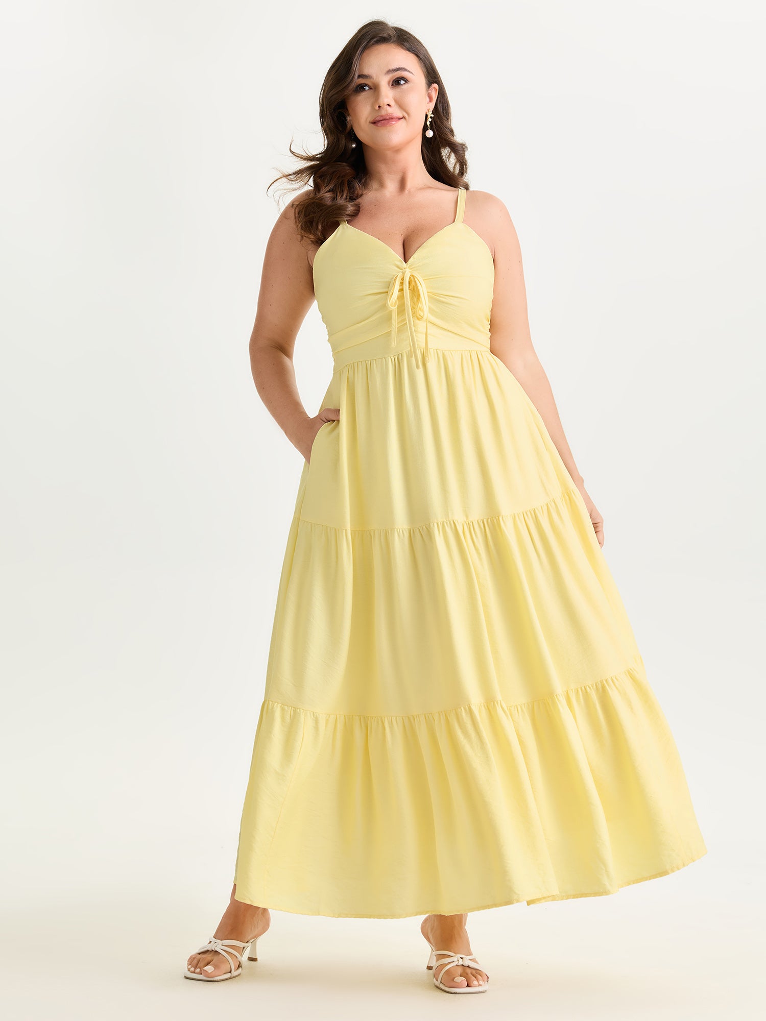 Ruched Bodice Tiered Flowy Maxi Dress