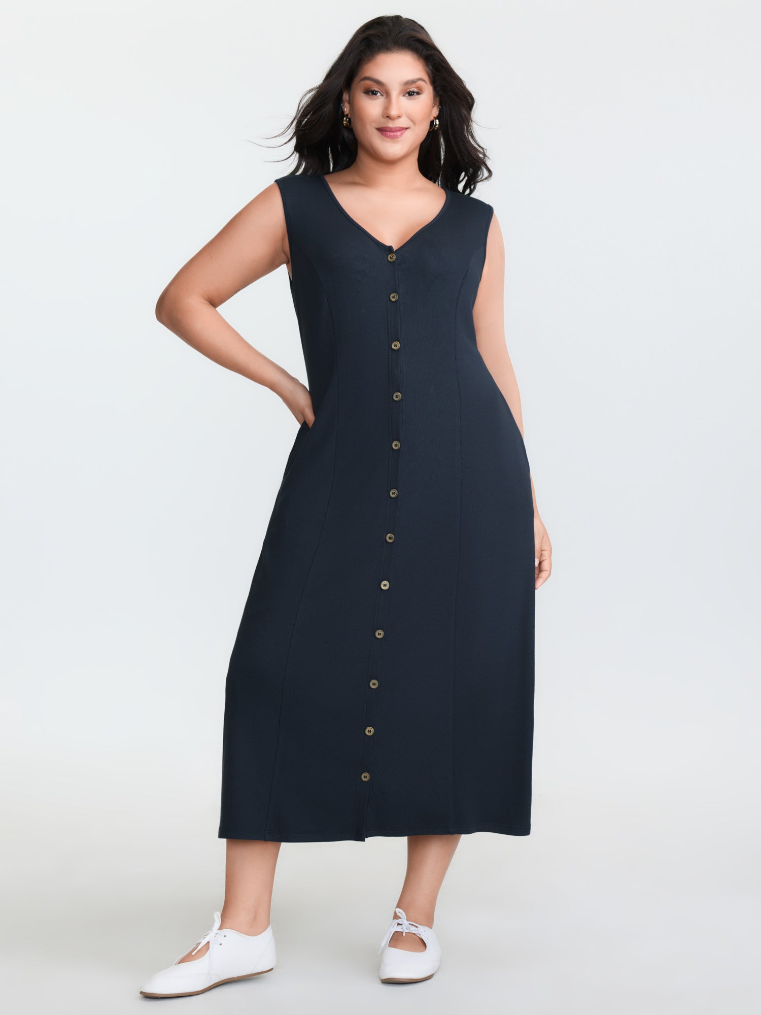 Supersoft Button-Down Sleeveless Midi Dress
