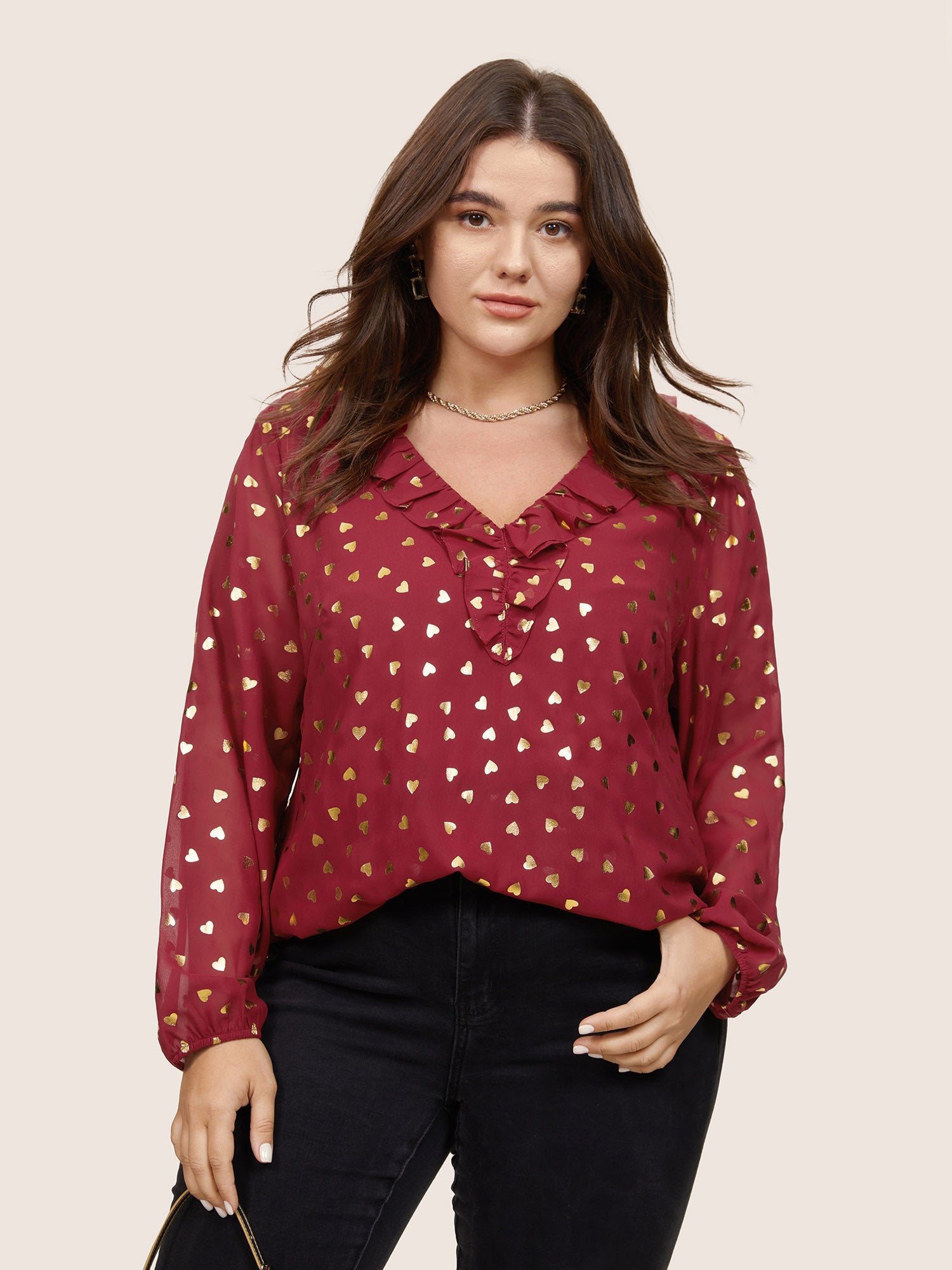 Glitter Heart Flutters Lantern Sleeve Blouse