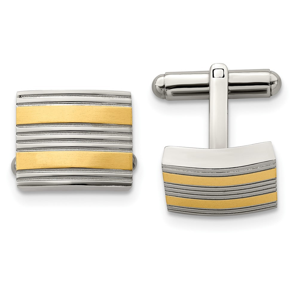 Stainless Steel & Gold Tone Plated Rectangle Cuff Links, 15 x 13mm