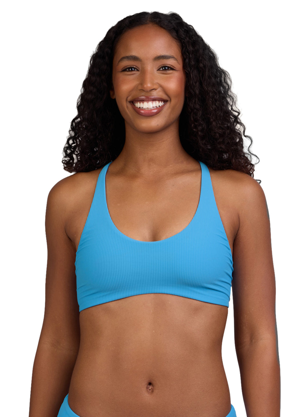 JOLYN Women's Blake Solid Ribbed Tie-Back Bikini Top