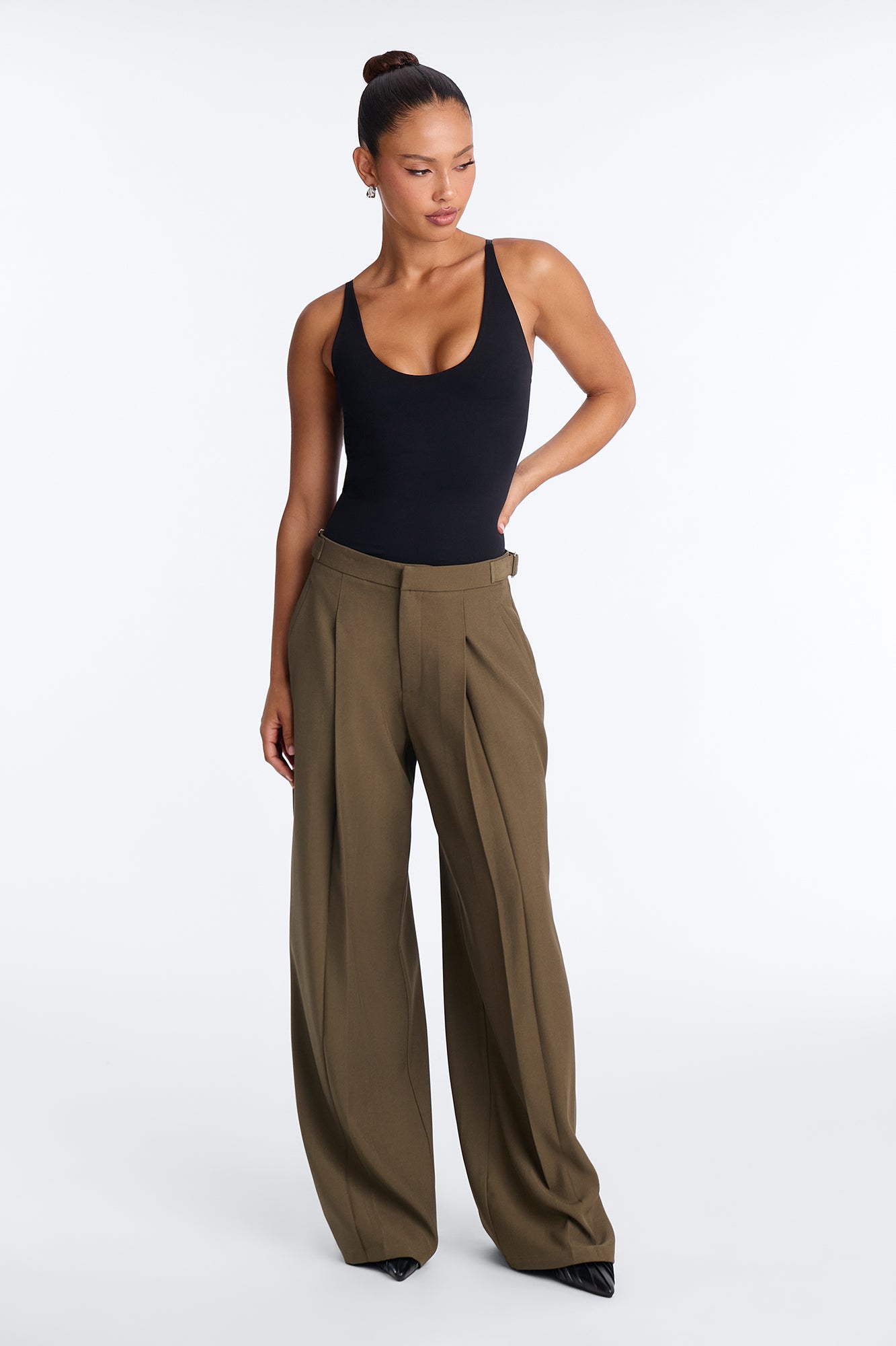 Daria Tab Waist Wide Leg Trouser - Olive