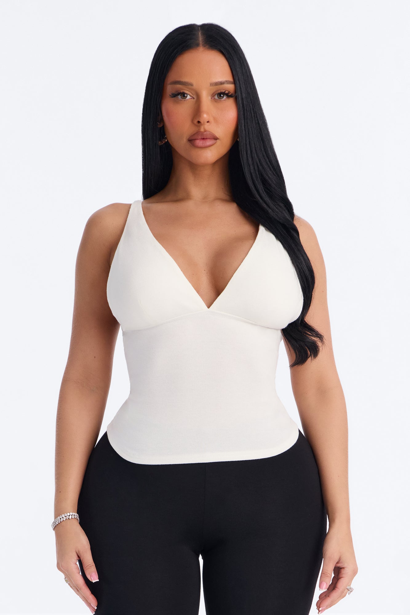 City Staple Soft Rib V-Neck Top - Ivory