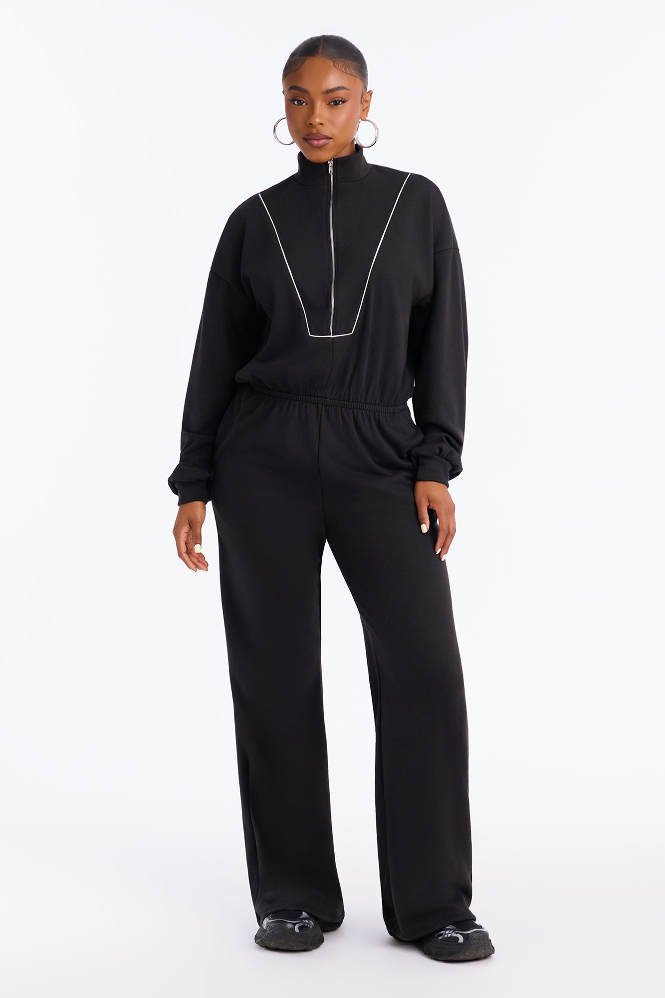 Private Lounge French Terry Jumpsuit - Black