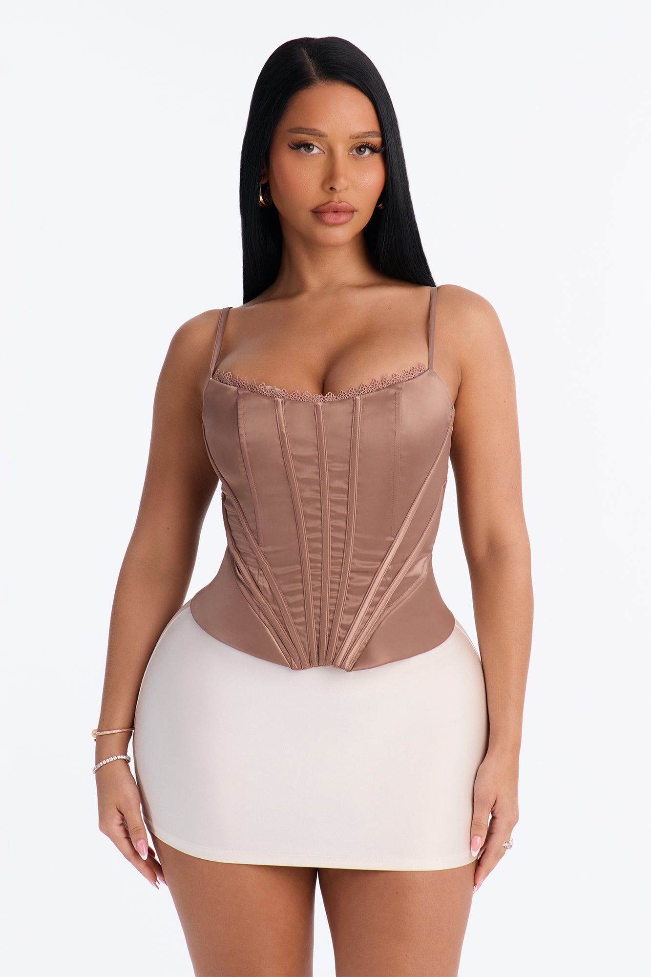 Smooth Talker Satin Corset Top - Mocha