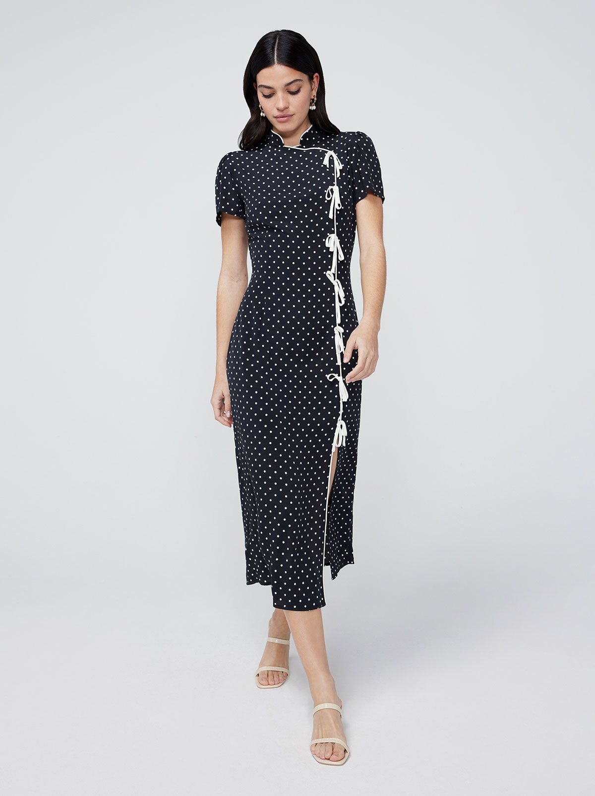 Leia Black Polka Dot Midi Dress