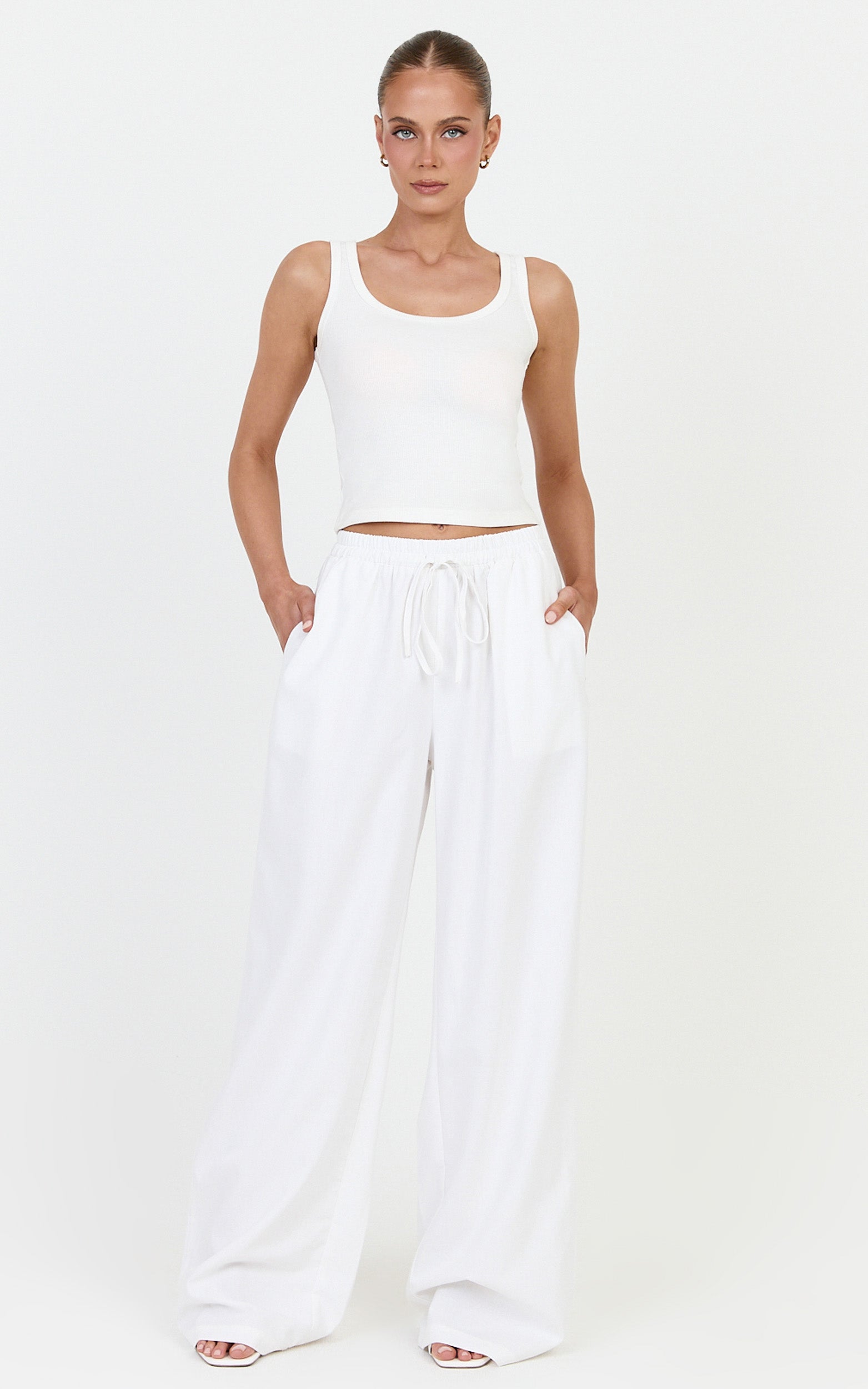 Vivienne Pants - Linen Blend Wide Leg Pants in Ivory