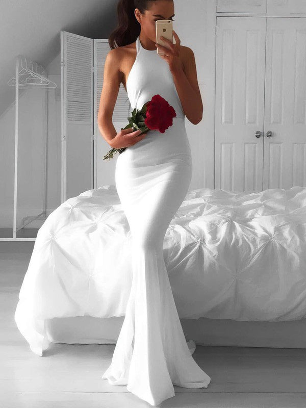 Gorgeous Mermaid Halter Backless Sweep Train Wedding Dresses