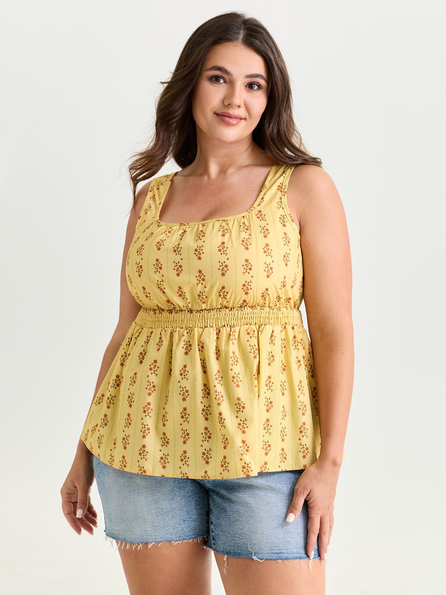 Cotton Floral Striped Print Fit And Flare Tank Top