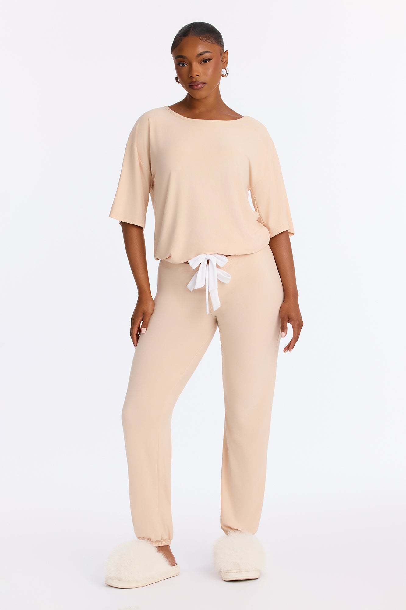 Tonight Only Short Sleeve PJ Jogger Pant Set - Cream