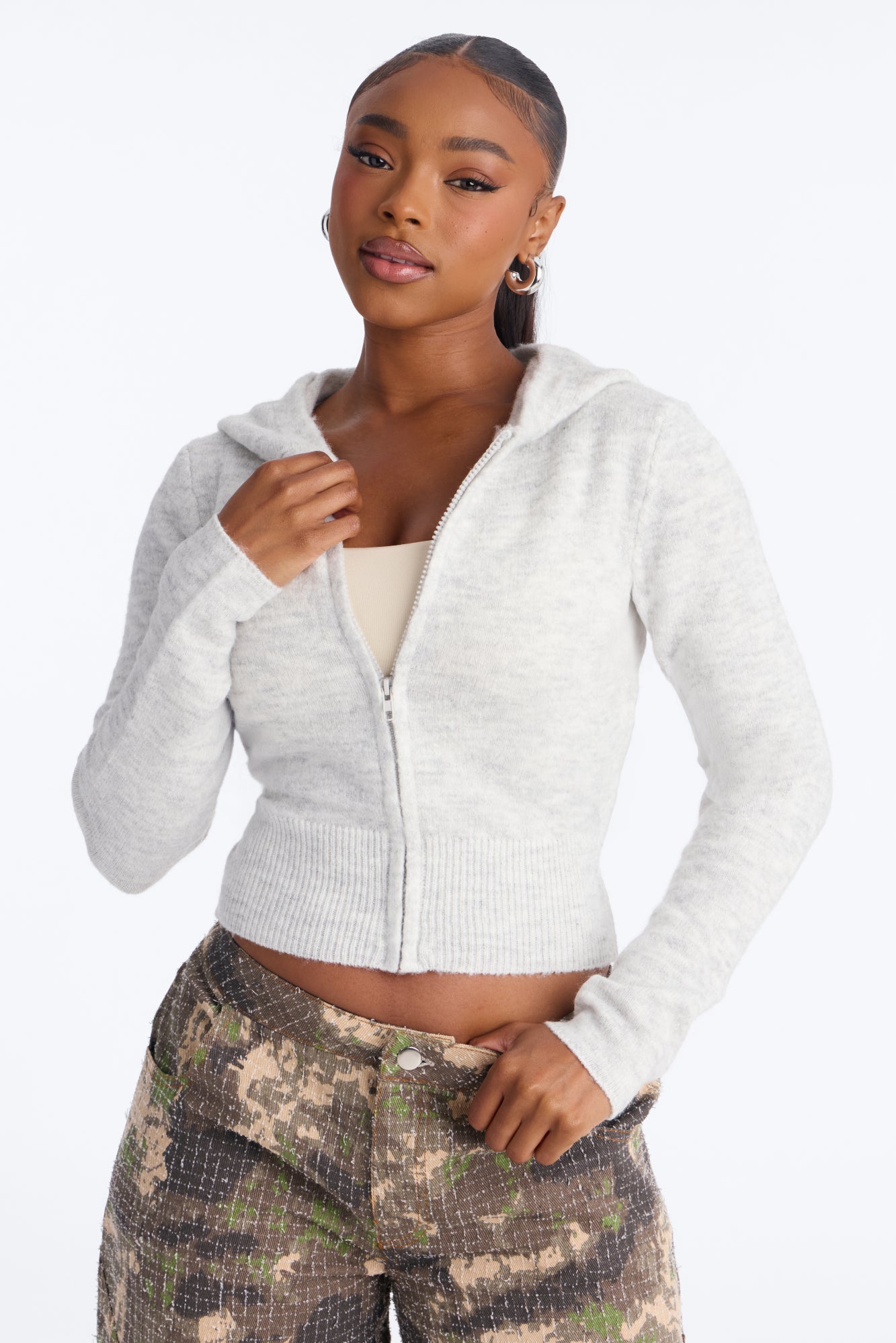 Crisp Breeze Hooded Sweater - Heather Grey