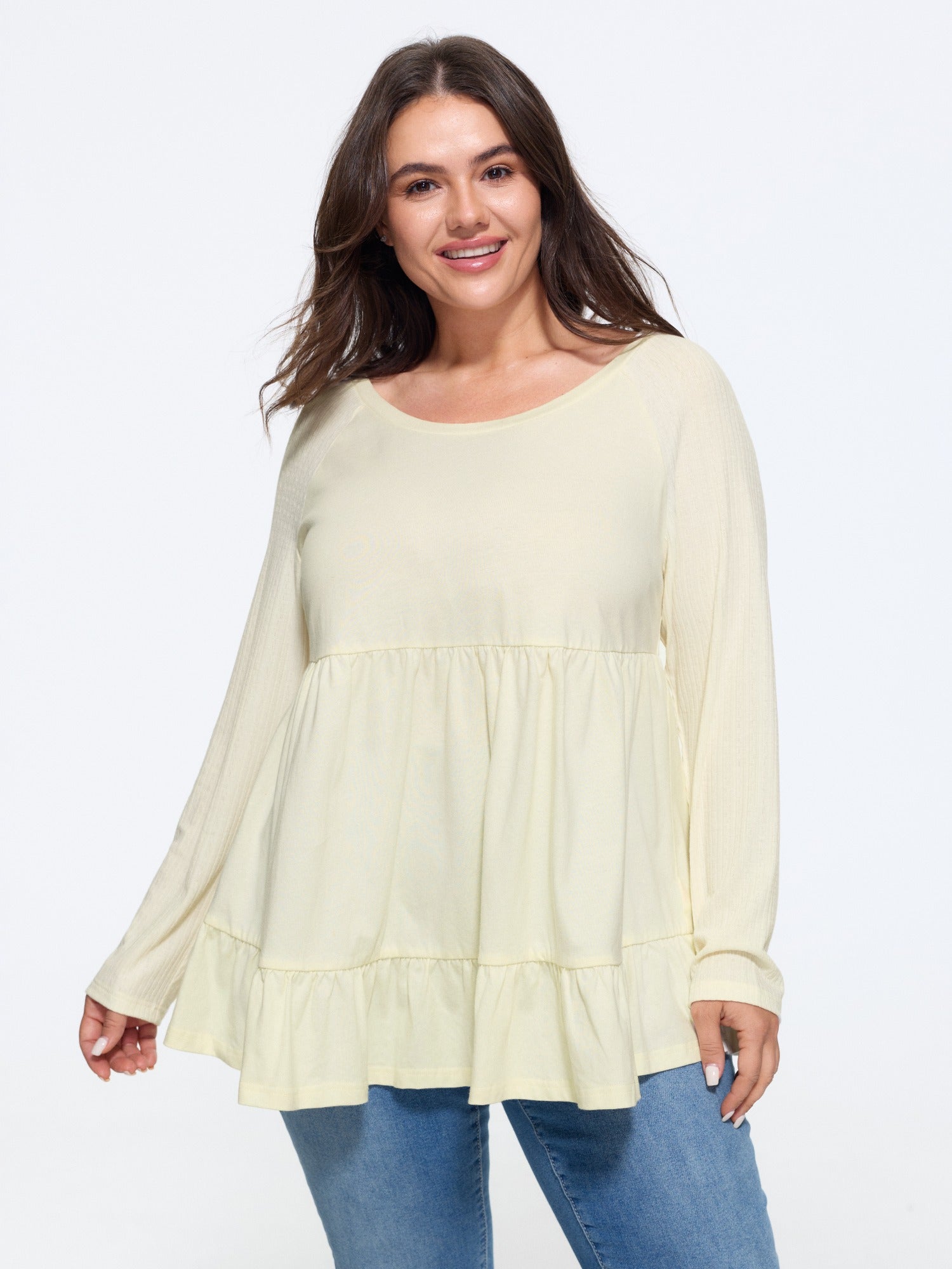 Cotton Raglan Sleeve Tiered Ruffle Hem Top