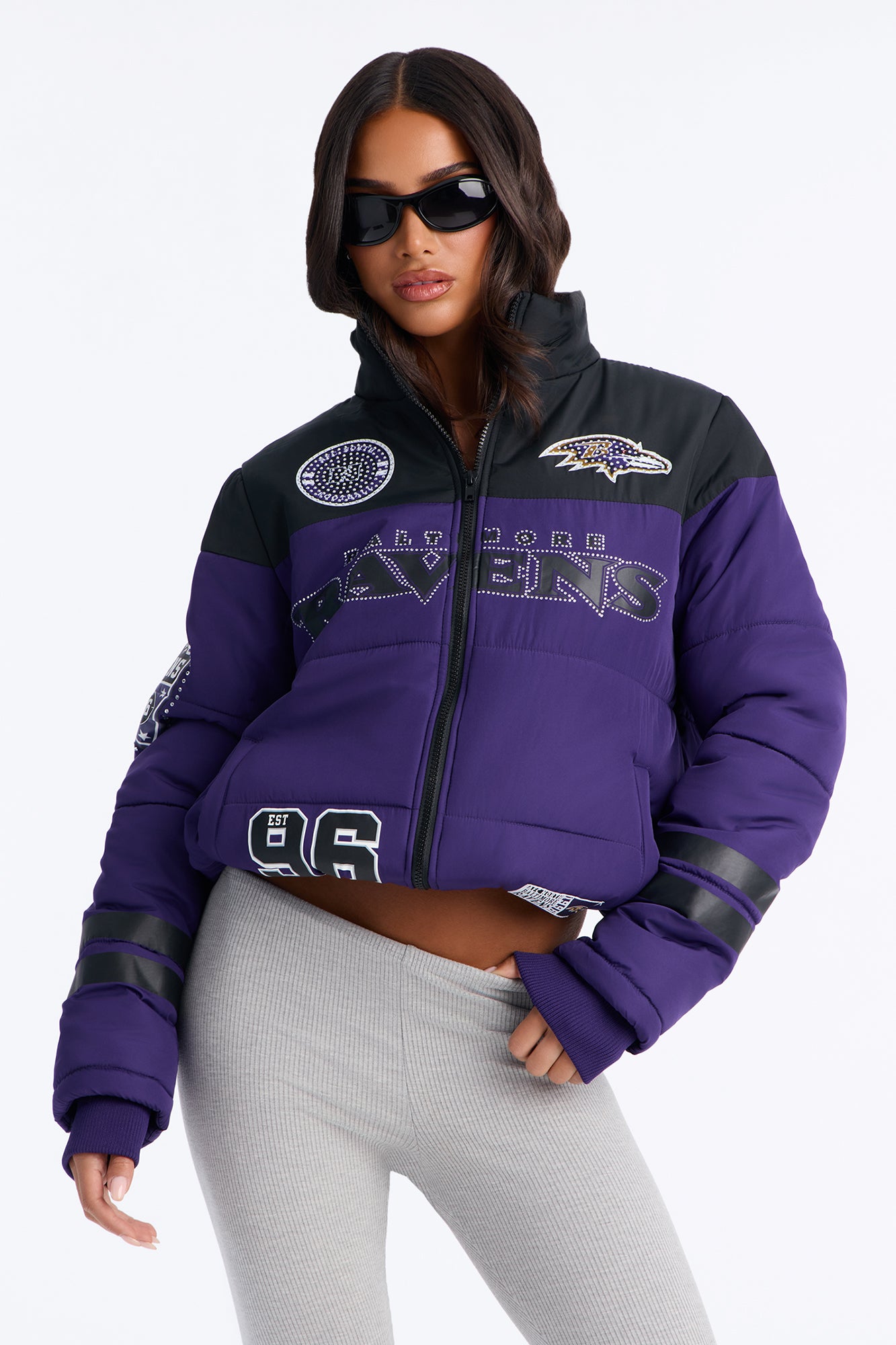 NFL Baltimore Ravens Rhinestone Trim Puffer Jacket - Purple