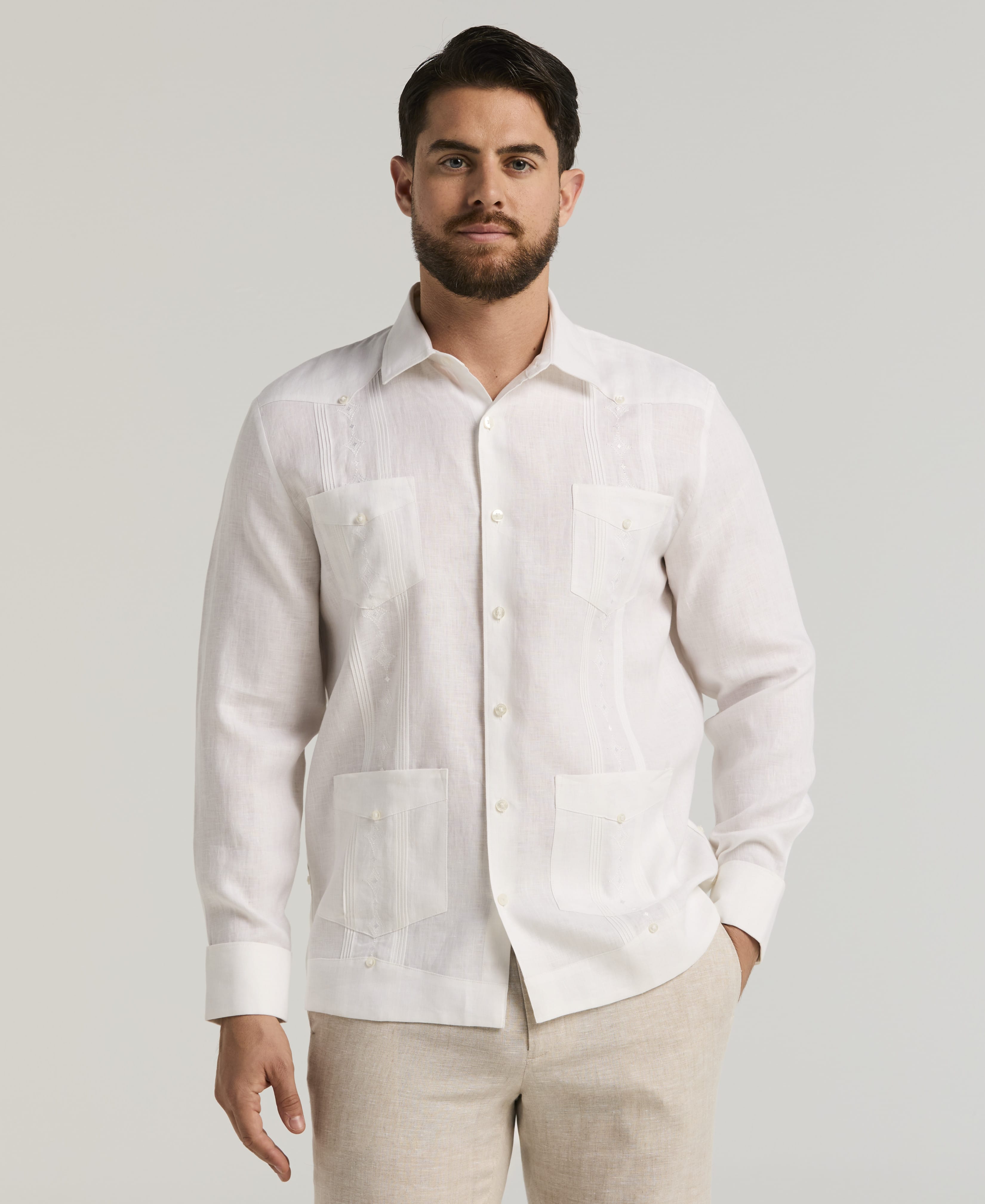 Linen Embroidered French Cuff Guayabera Shirt