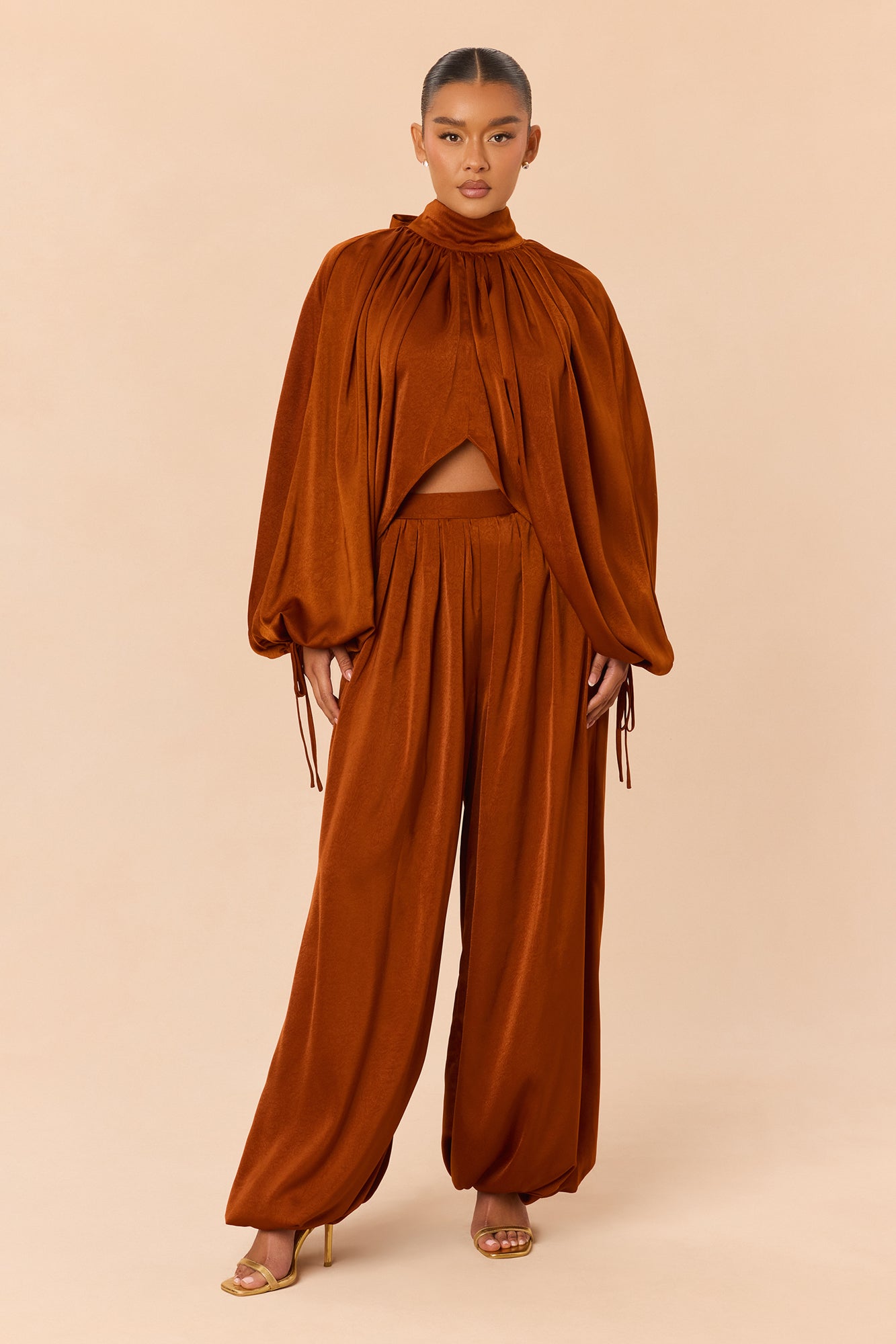 Kaya Satin Pant Set - Rust