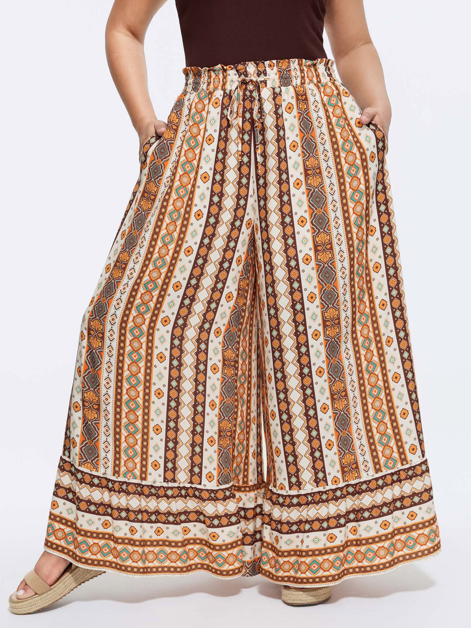 Striped Print Stretchy Waist Wide-Leg Pants