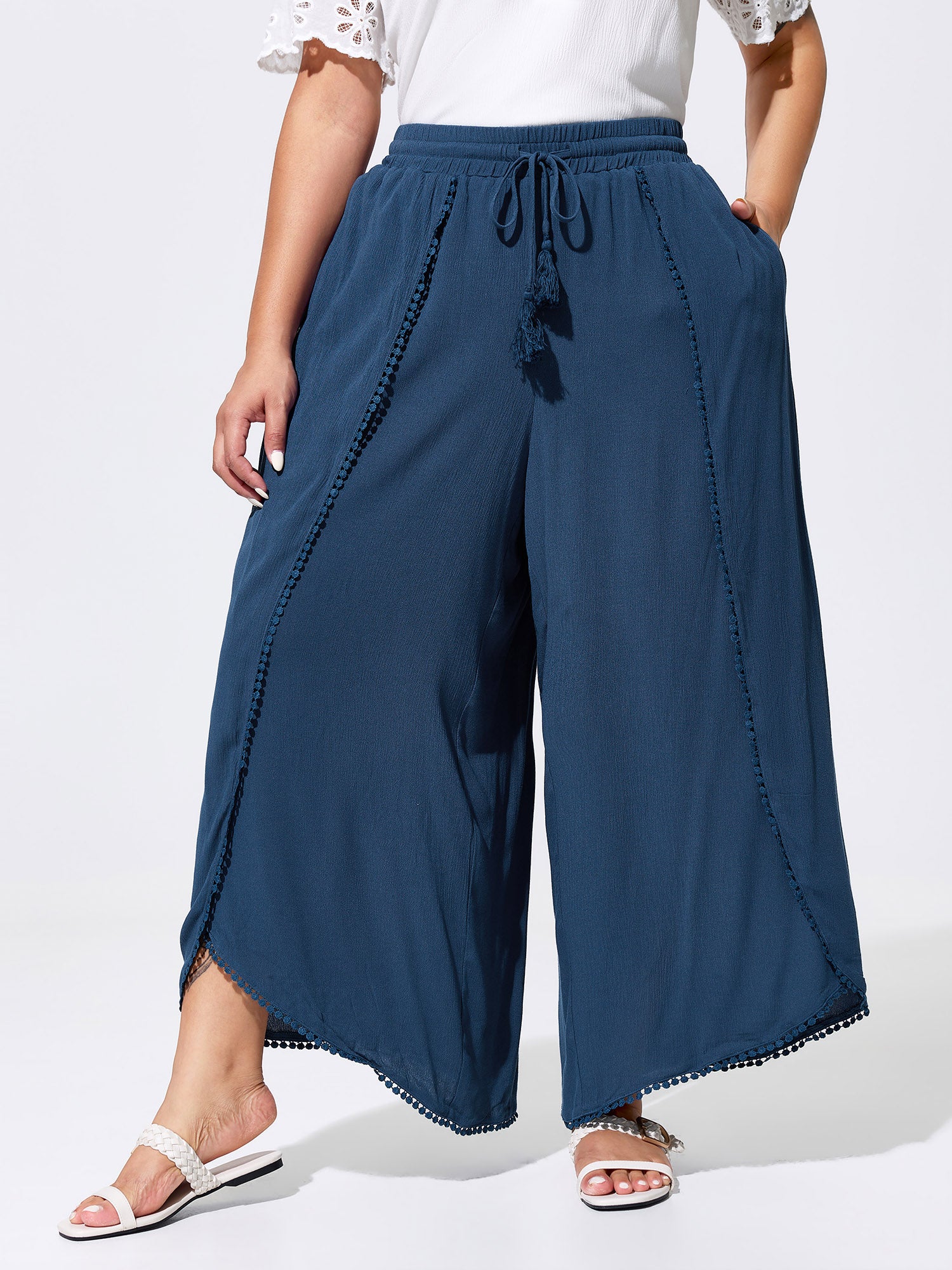 Lace Drawstring Waist Petal Hem Pants