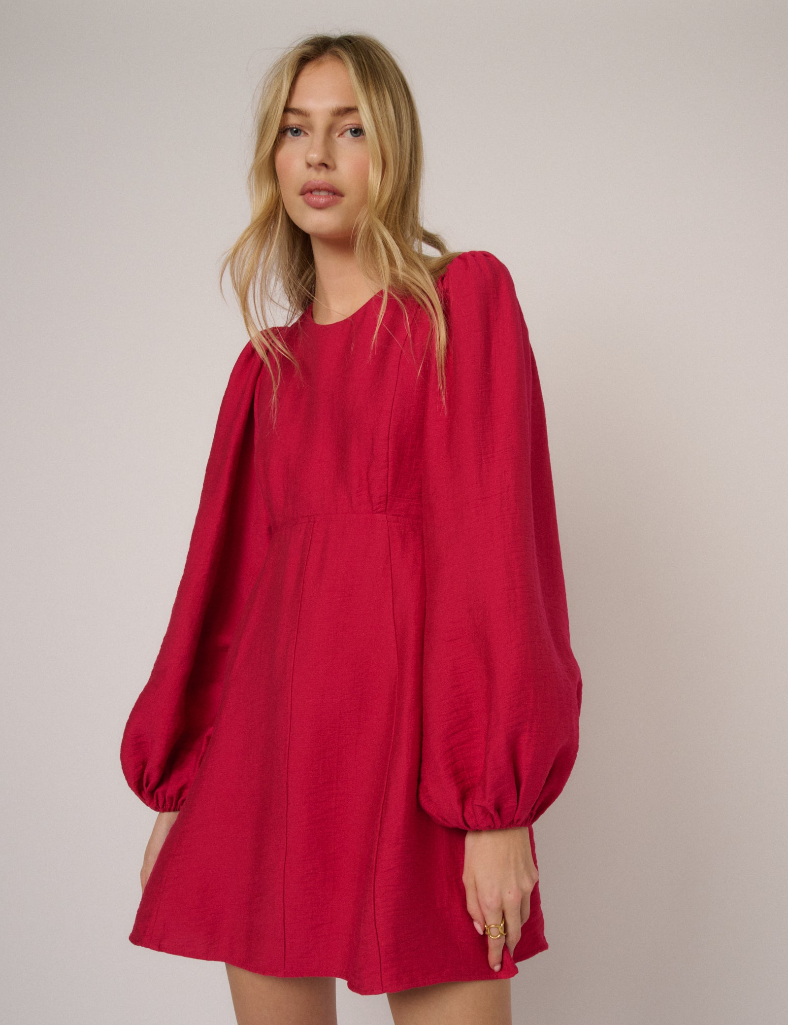 Pink Balloon Sleeve Nicki Mini Dress