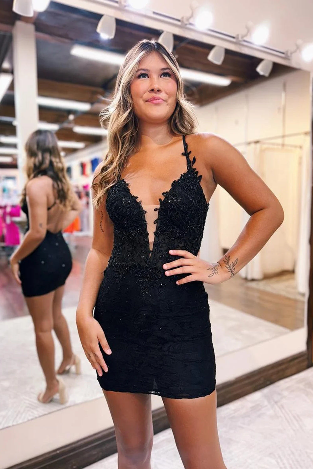 Sparkly Black Sequins Tight Short Homecoming Dress/Mini Dress With Appliques