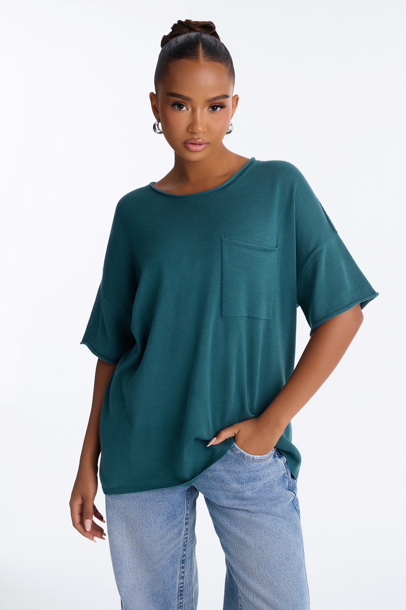 Rory Oversized Scoop Neck T Shirt - Midnight Teal