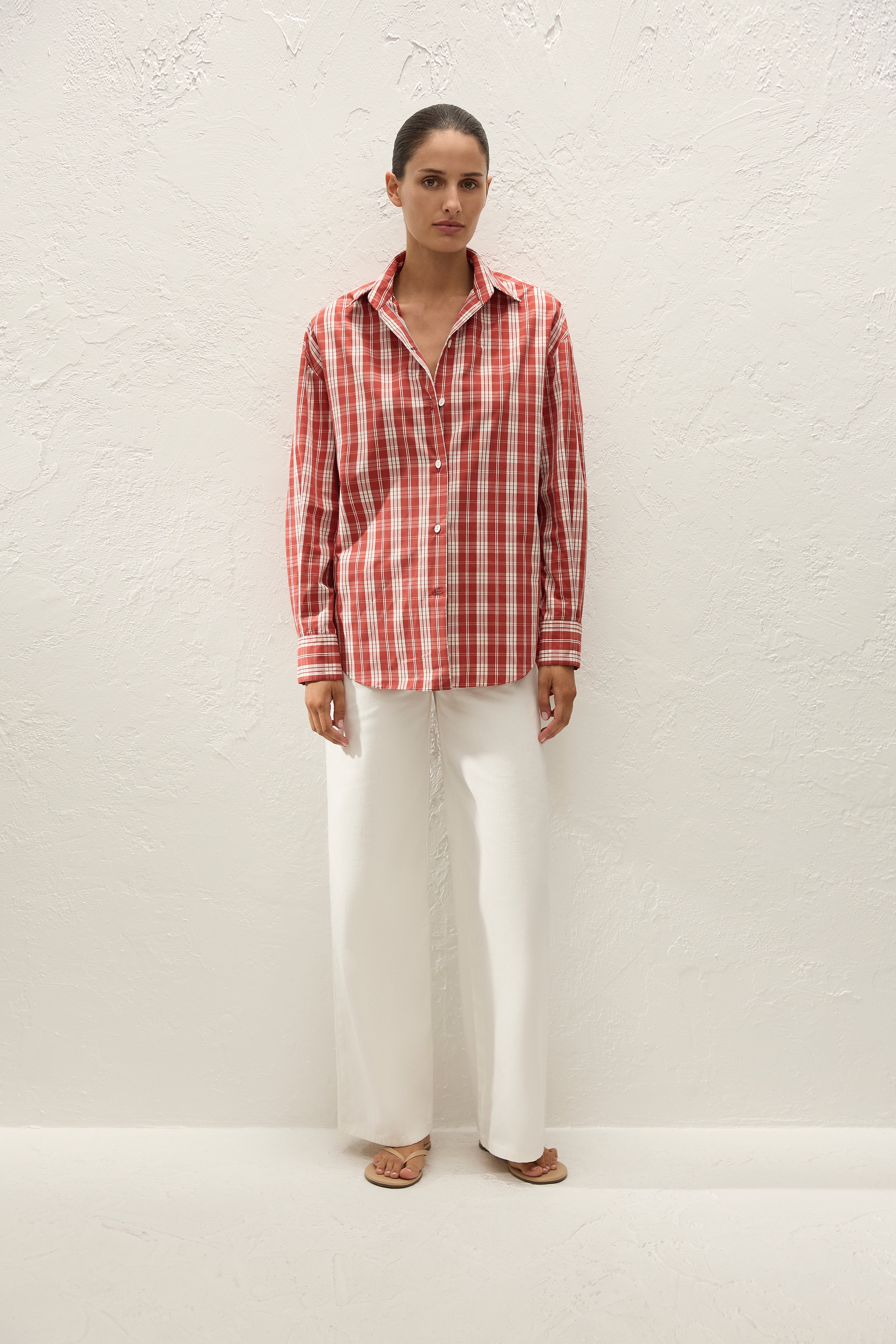En Vau Oversized Shirt Ines Check Terra Rosso