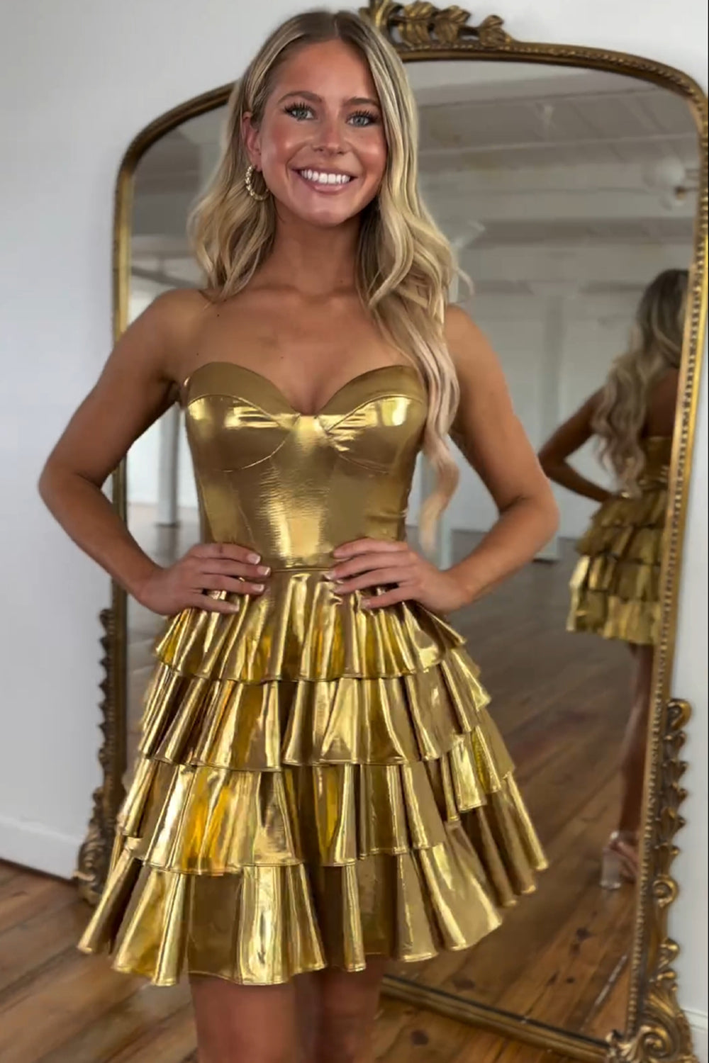 Golden A Line Corset Short Homecoming Dress/Mini Dress With Ruffles