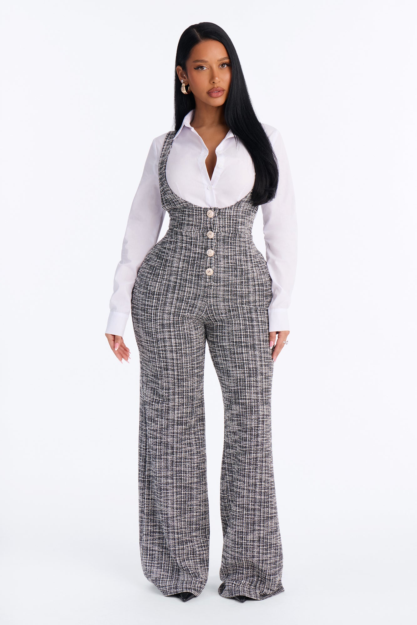 Twila Tweed Wide Leg Jumpsuit - Black