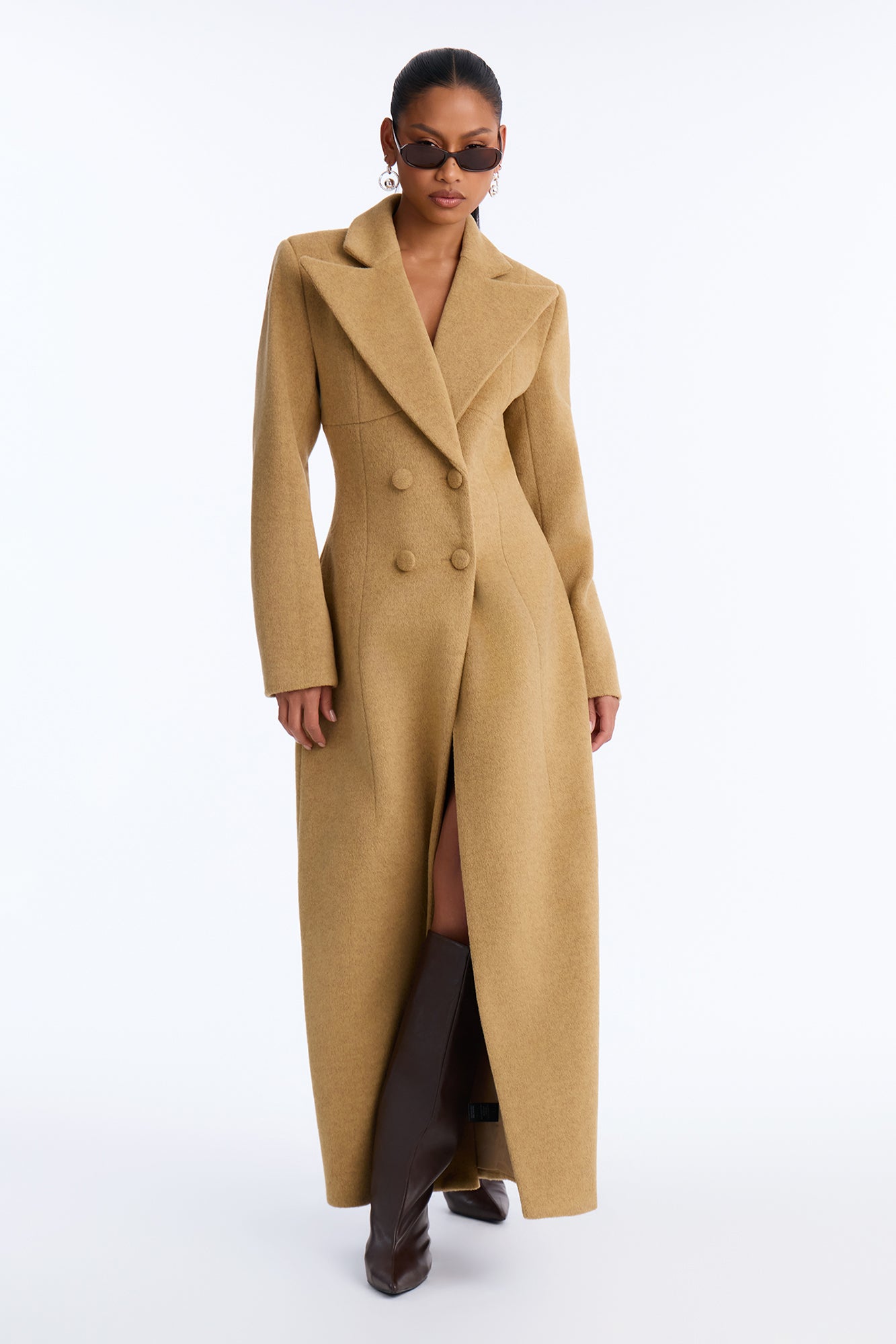 Juliette Cinched Waist Double Breasted Wool Blend Coat - Camel