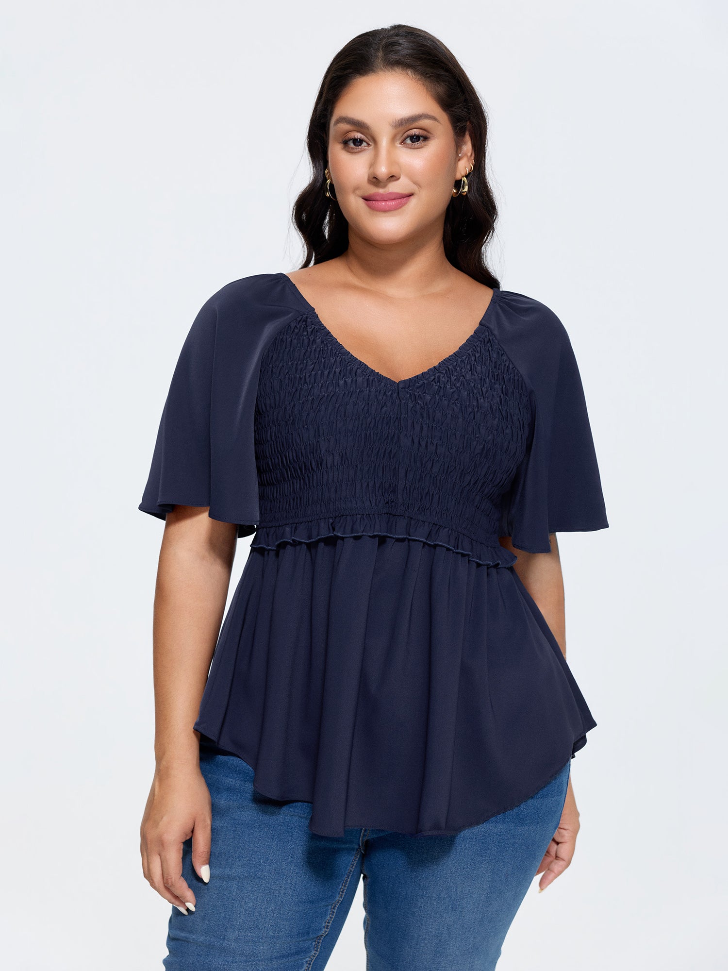 Shirred Back Fit And Flare Blouse