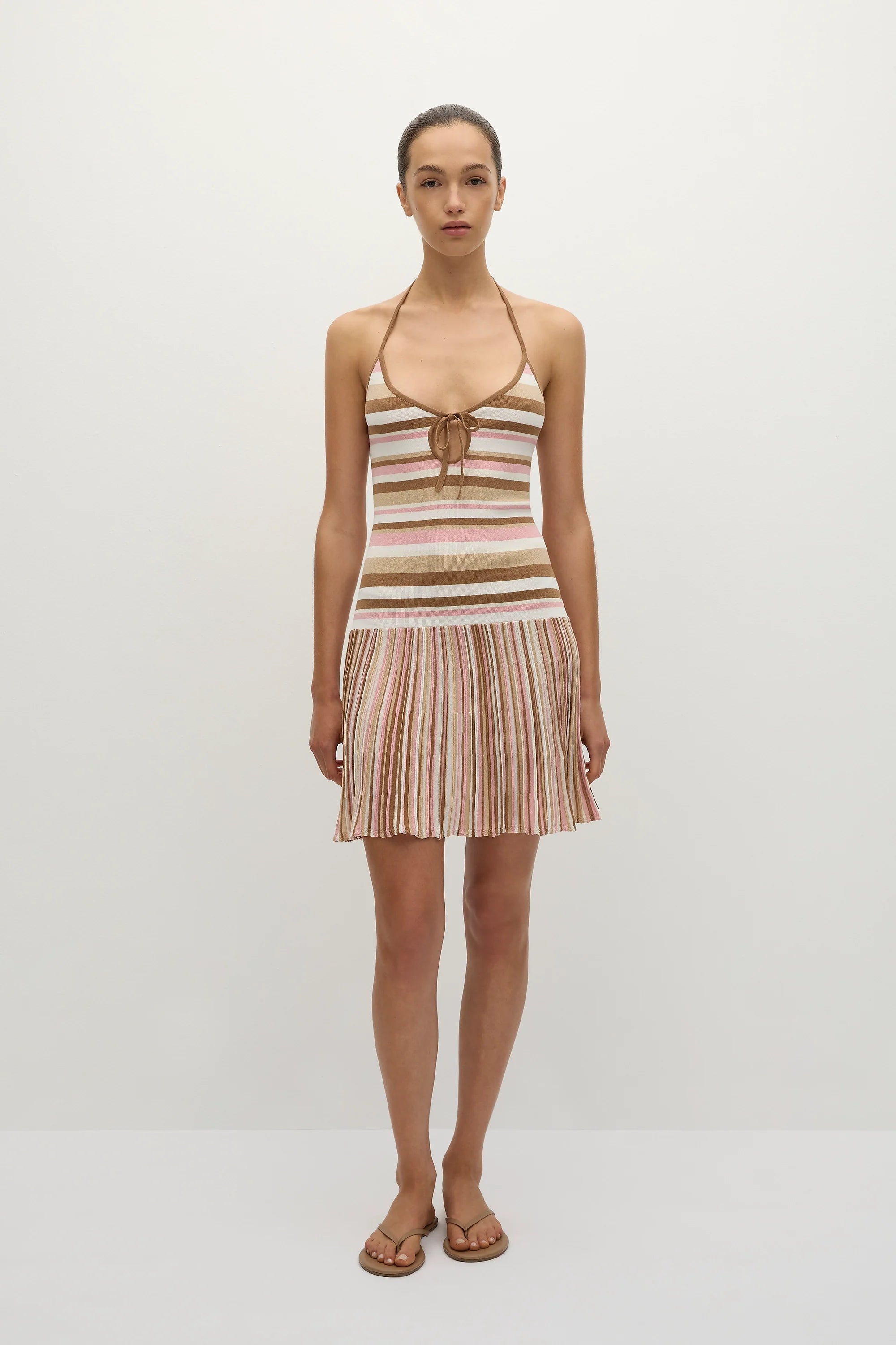 Elea Mini Dress Puce Sepia Stripe - Final Sale