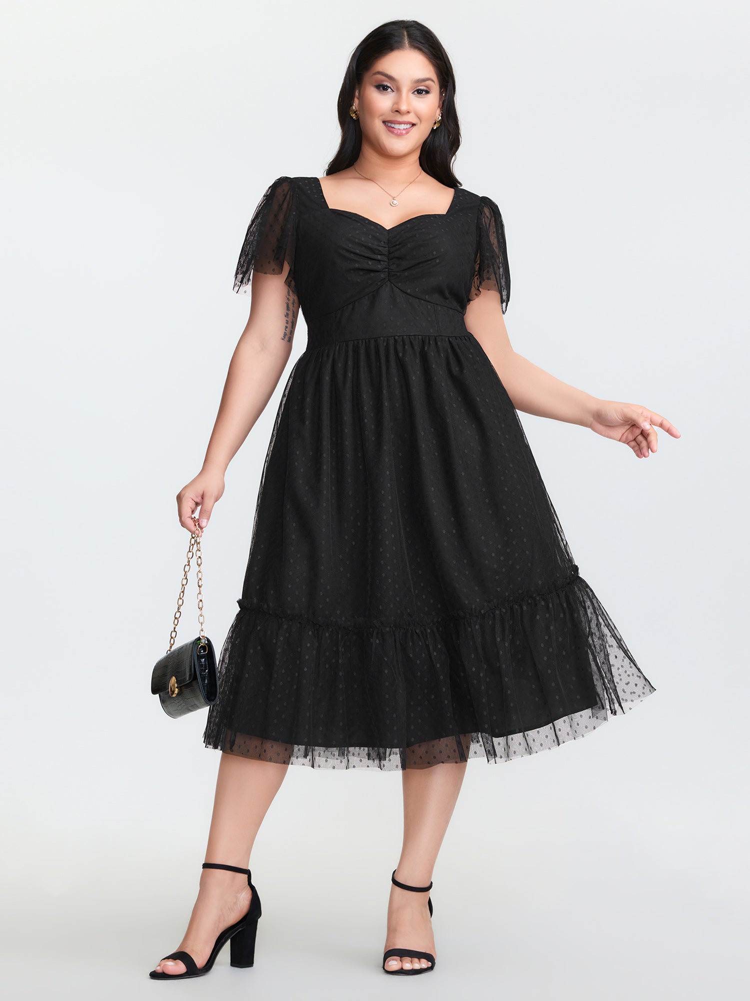 Sheer Sweetheart Ruched Bodice Midi Dress