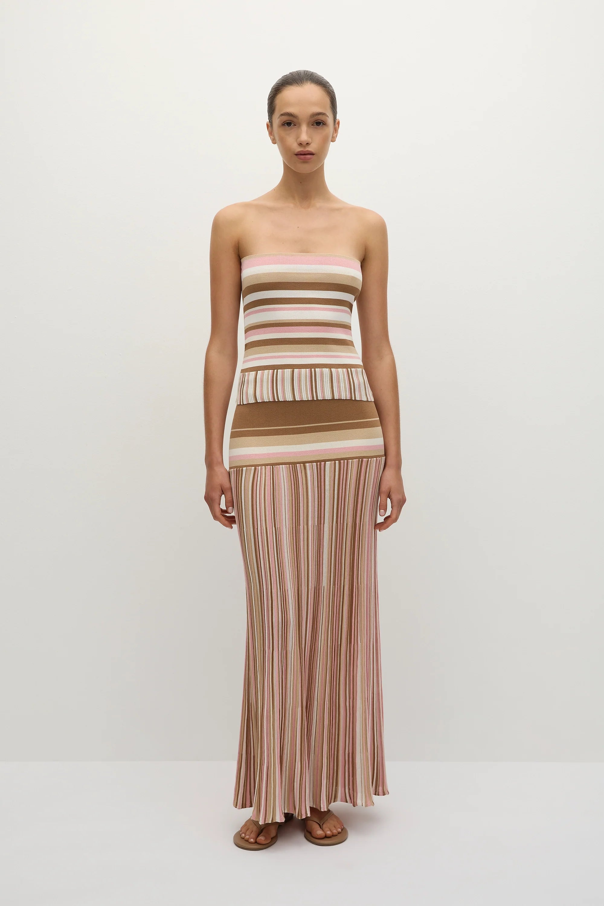 Citara Strapless Top Puce Sepia Stripe - Final Sale