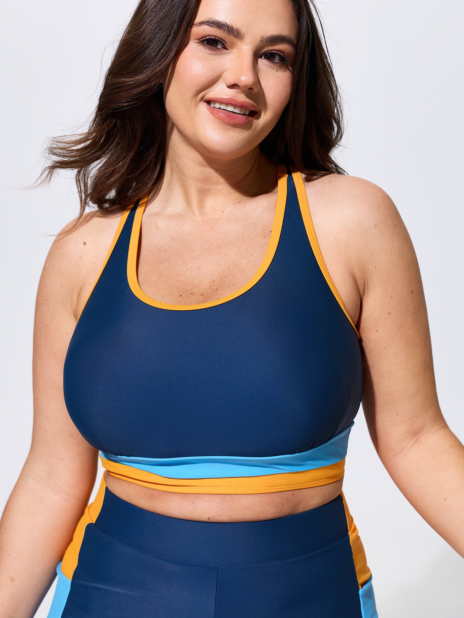 Colorblock Round Neck Bikini Top