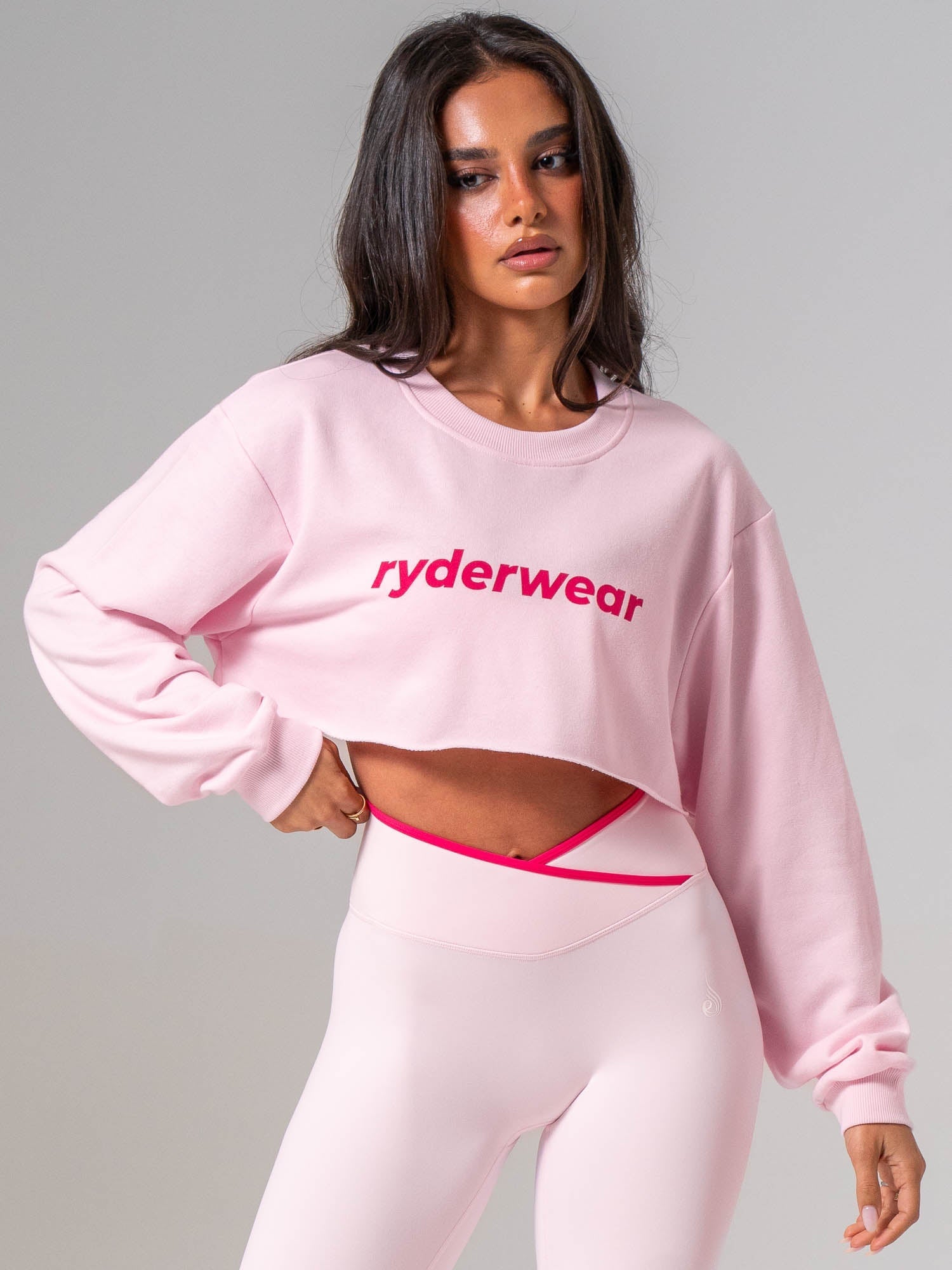 Contrast Cropped Sweater - Pink On Pink