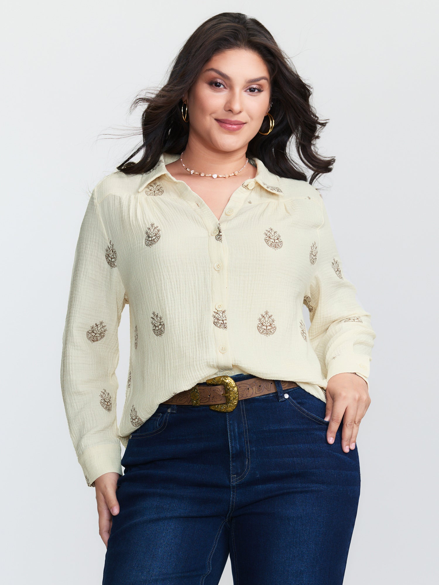 Pure Cotton Embroidered Button-Down Shirt