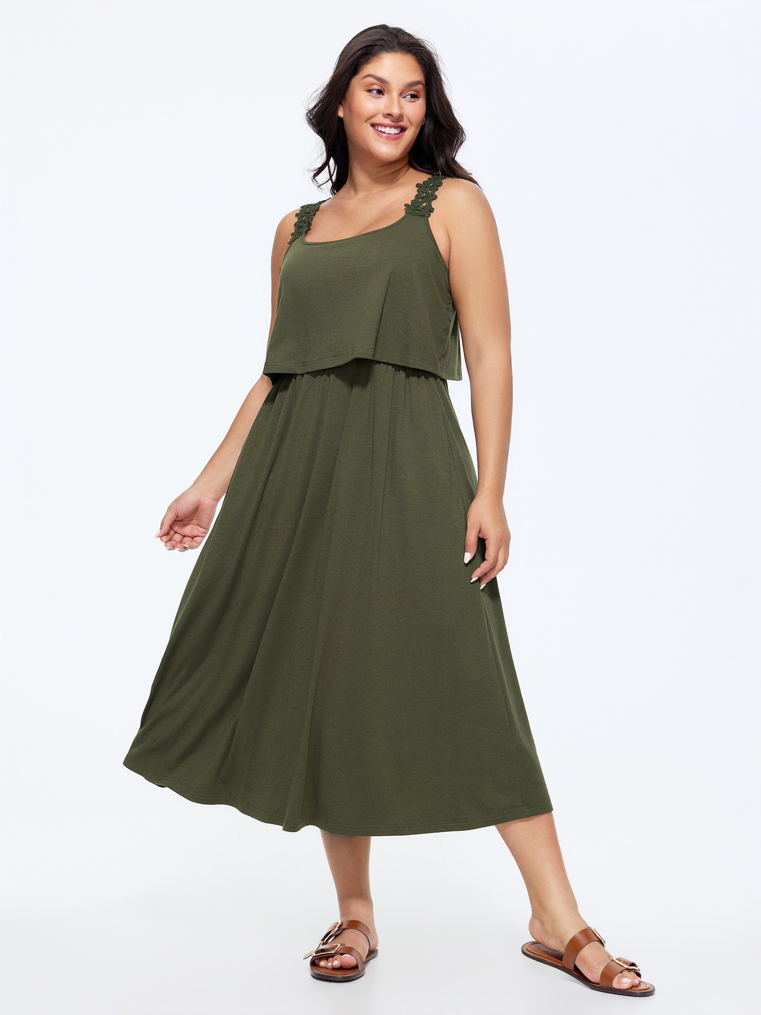 Supersoft Lace Straps Layered Midi Dress