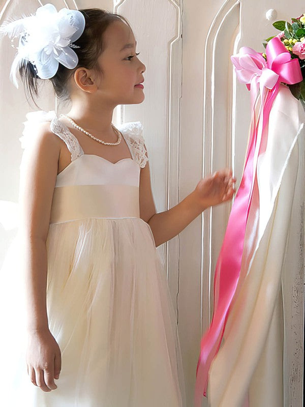 Chic Tea-Length A-Line Sweetheart Sleeveless Tulle Flower Girl Dresses